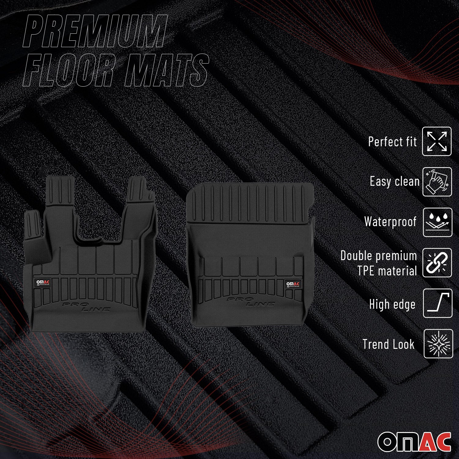 OMAC Premium Alfombrillas De Coche para DAF CF 2002-2024 Negro TPE Goma 2Pza