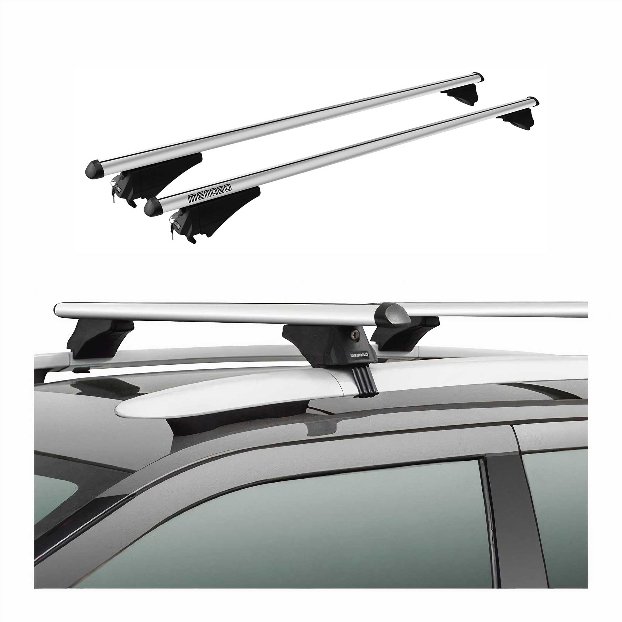 Menabo Barras de Techo Coche Baca para Audi A6 Allroad 2012-2018 Gris Alu 2Pza