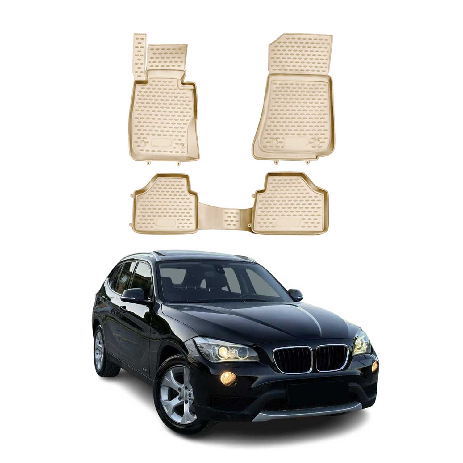OMAC Alfombrillas De Coche para BMW X1 E84 2009-2015 Beige Goma TPE 4Pza