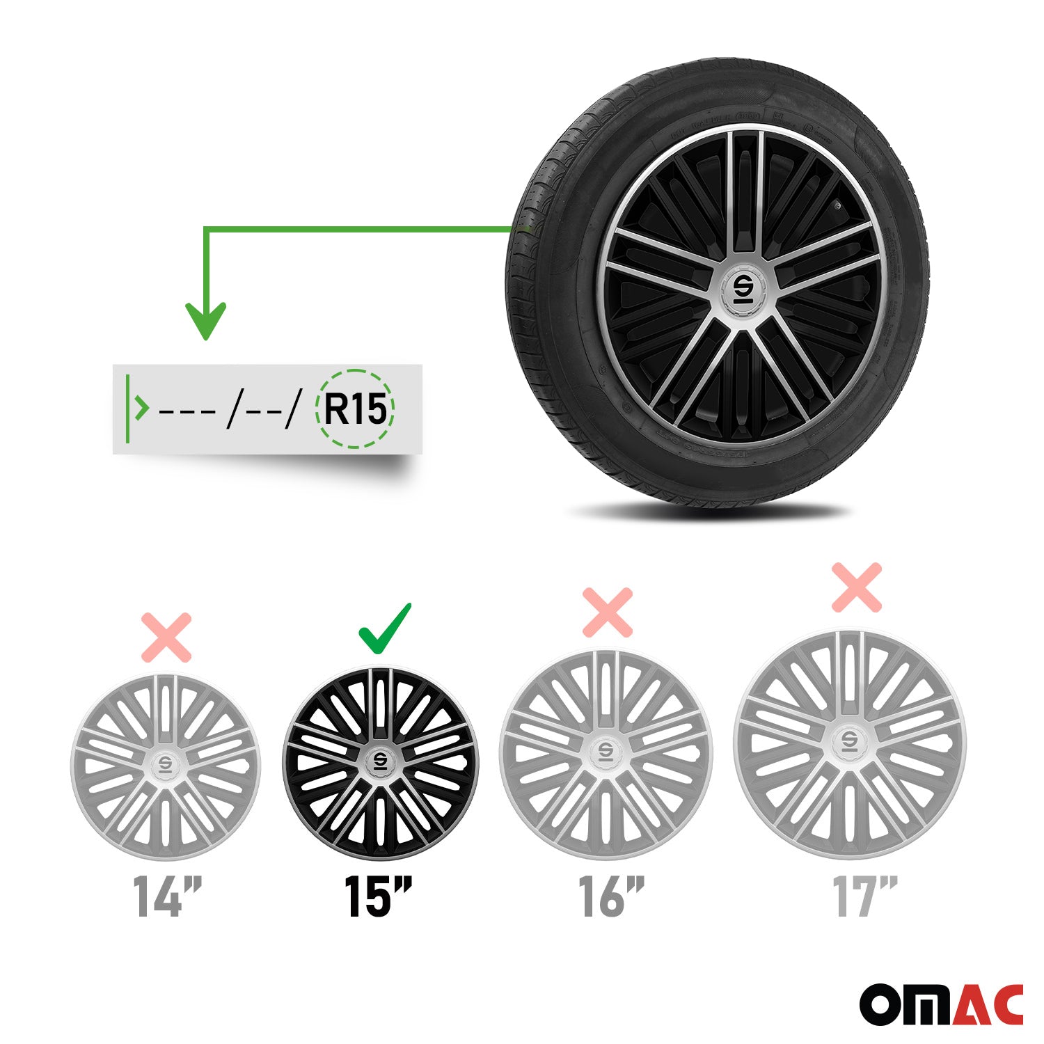 Sparco Bergamo Tapacubos 15 Pulgadas Universal Negro Plata ABS