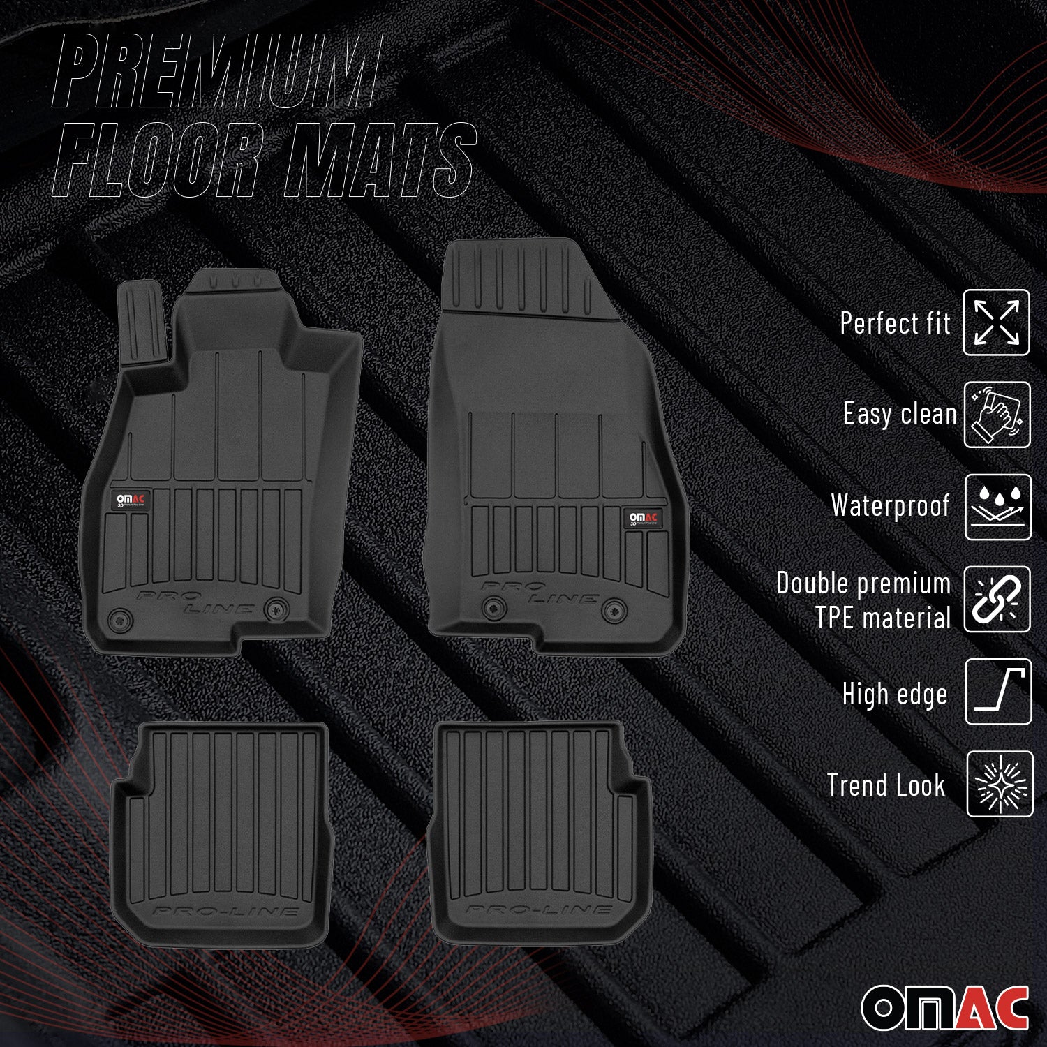 OMAC Premium Alfombrillas De Coche para Alfa Romeo Mito 2008-2018 TPE Goma 4x