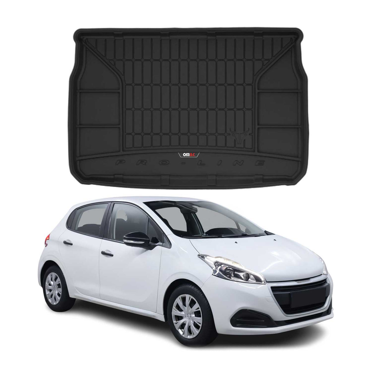 OMAC Premium Bandeja Maletero Alfombrilla para Peugeot 208 2012-2019 Negro TPE