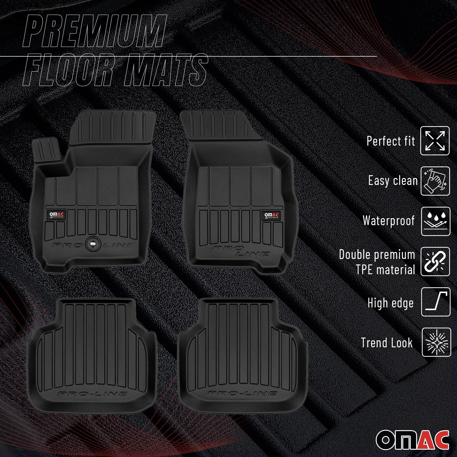 OMAC Premium Alfombrillas De Coche para Fiat Freemont 2011-2015 TPE Goma 4x