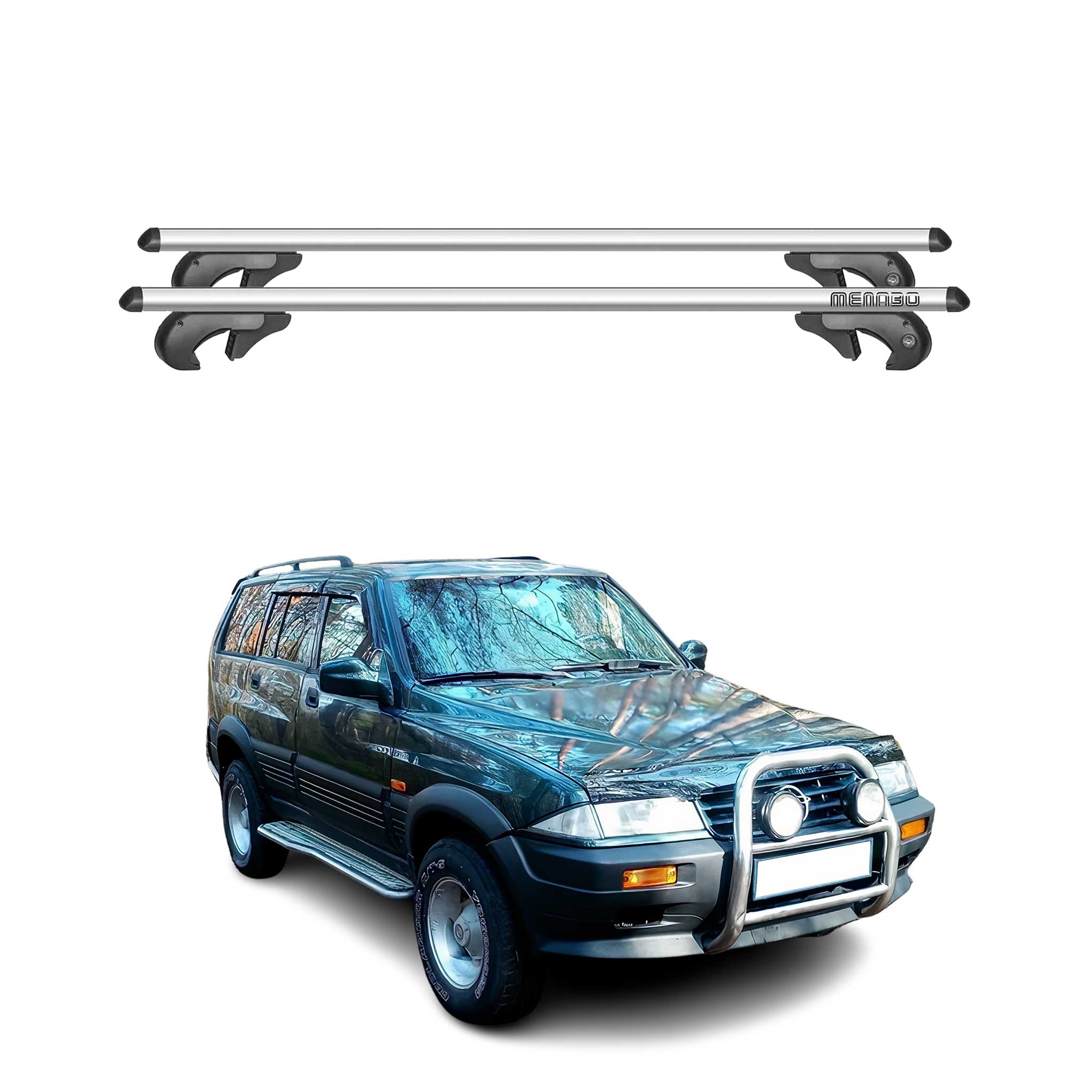 Menabo Barras de Techo Coche Barra para Ssangyong Musso 1996-2005 Gris Alu 2Pza