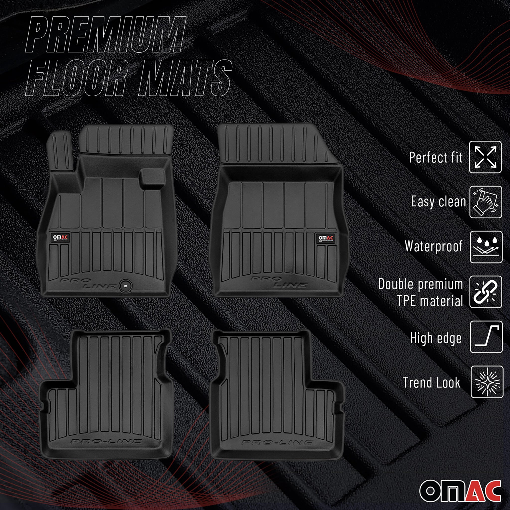 OMAC Premium Alfombrillas De Coche para Nissan Micra K13 2010-2016 TPE Goma 4x