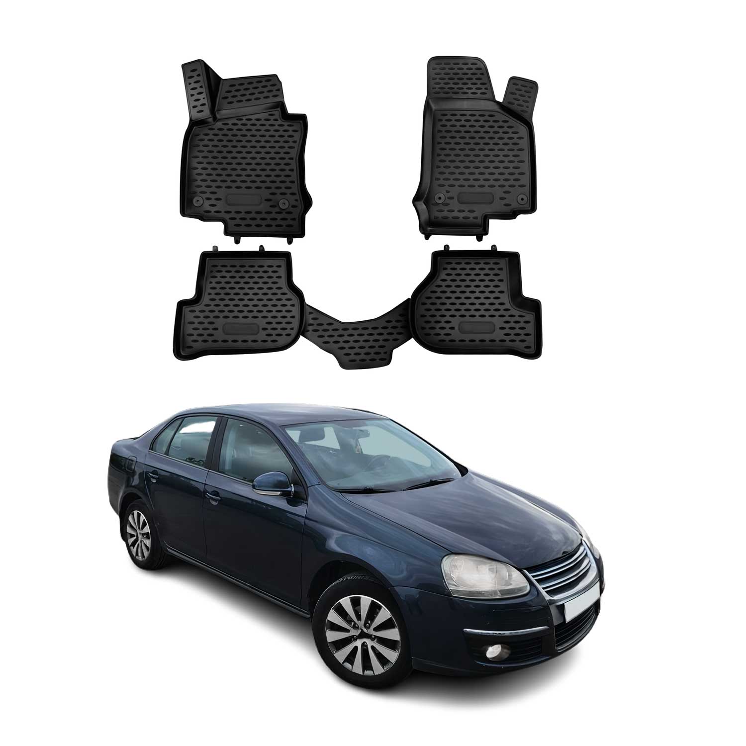 OMAC Alfombrillas De Coche para VW Jetta 2004-2010 Negro Goma TPE 4Pza