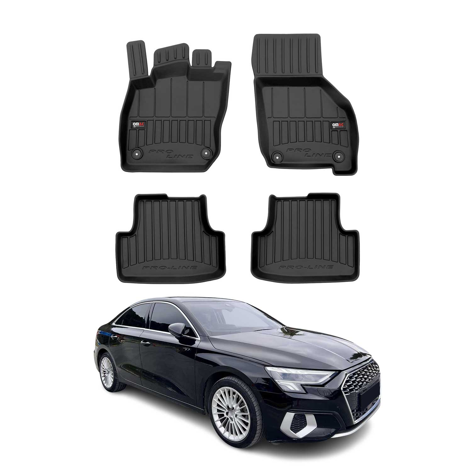 OMAC Premium Alfombrillas De Coche para Audi A3 8Y MHeV 2020-2025 TPE Goma 4x