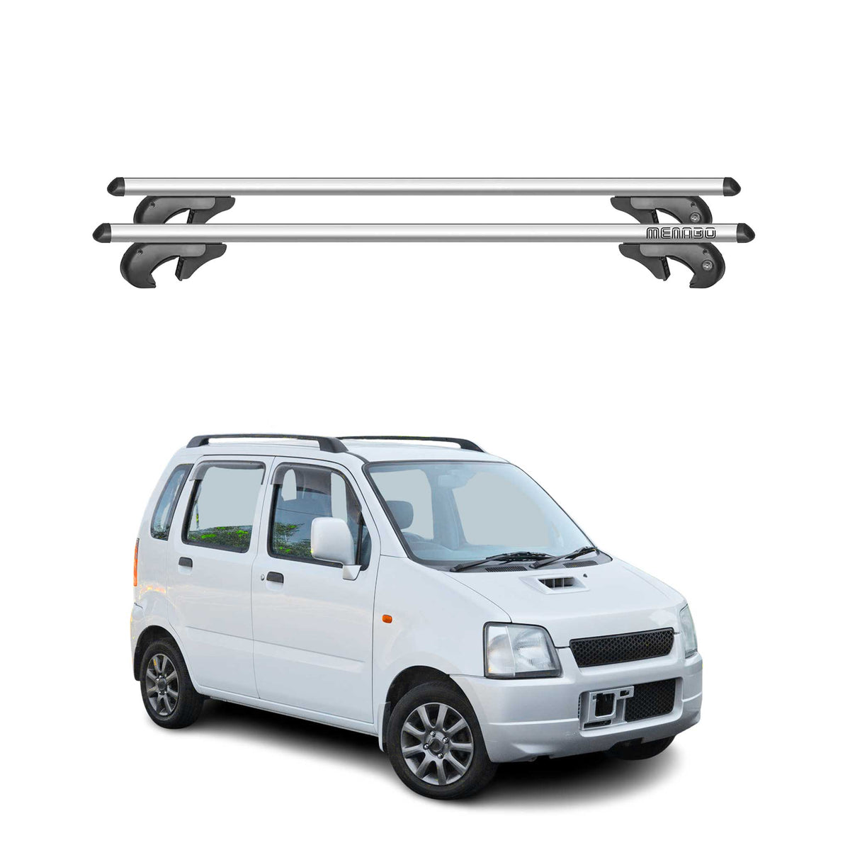 Menabo Barras de Techo Coche Barra para Suzuki Karimun 1997-2005 Gris Alu 2Pza