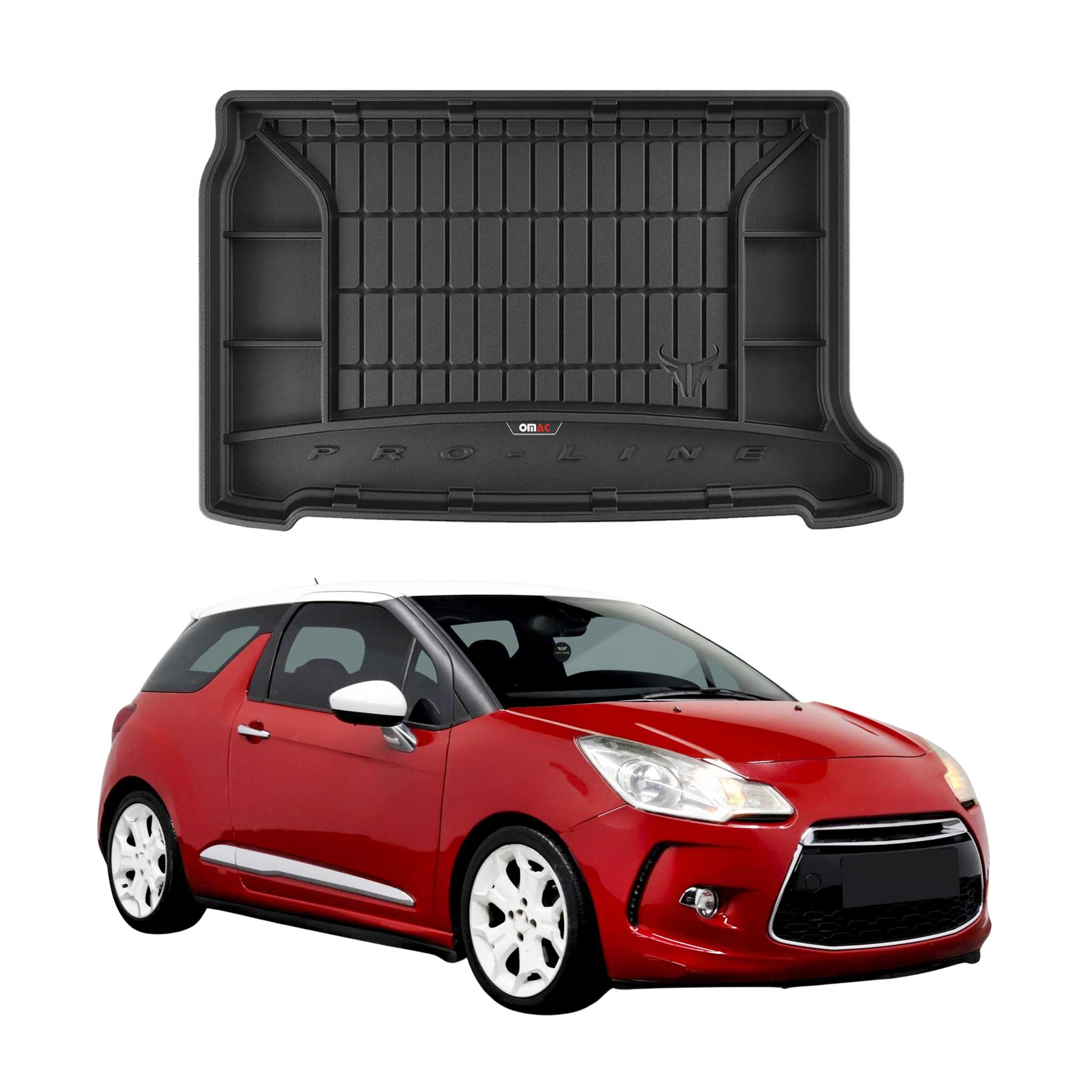 OMAC Premium Bandeja Maletero Alfombrilla para Citroen DS3 2009-2024 Negro TPE