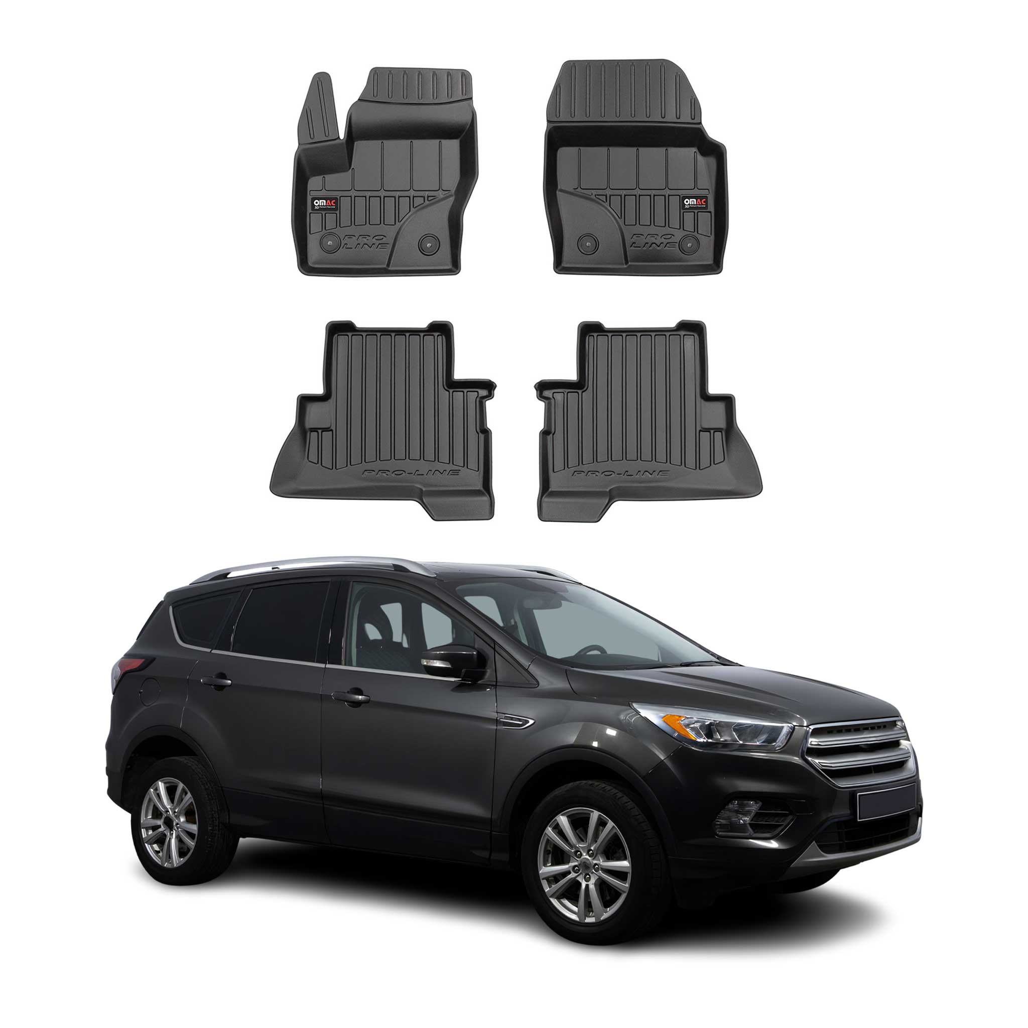 OMAC Premium Alfombrillas De Coche para Ford Kuga 2013-2024 Negro TPE Goma 4Pza