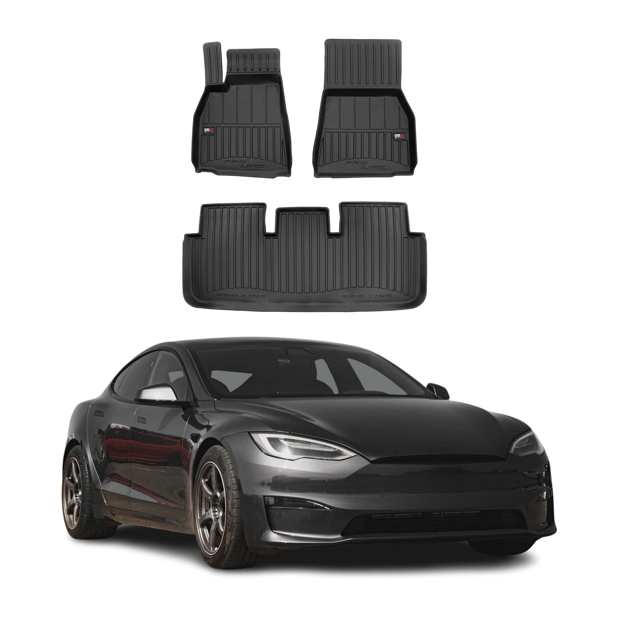 OMAC Premium Alfombrillas De Coche para Tesla Model S 2021-2025 TPE Goma 3x