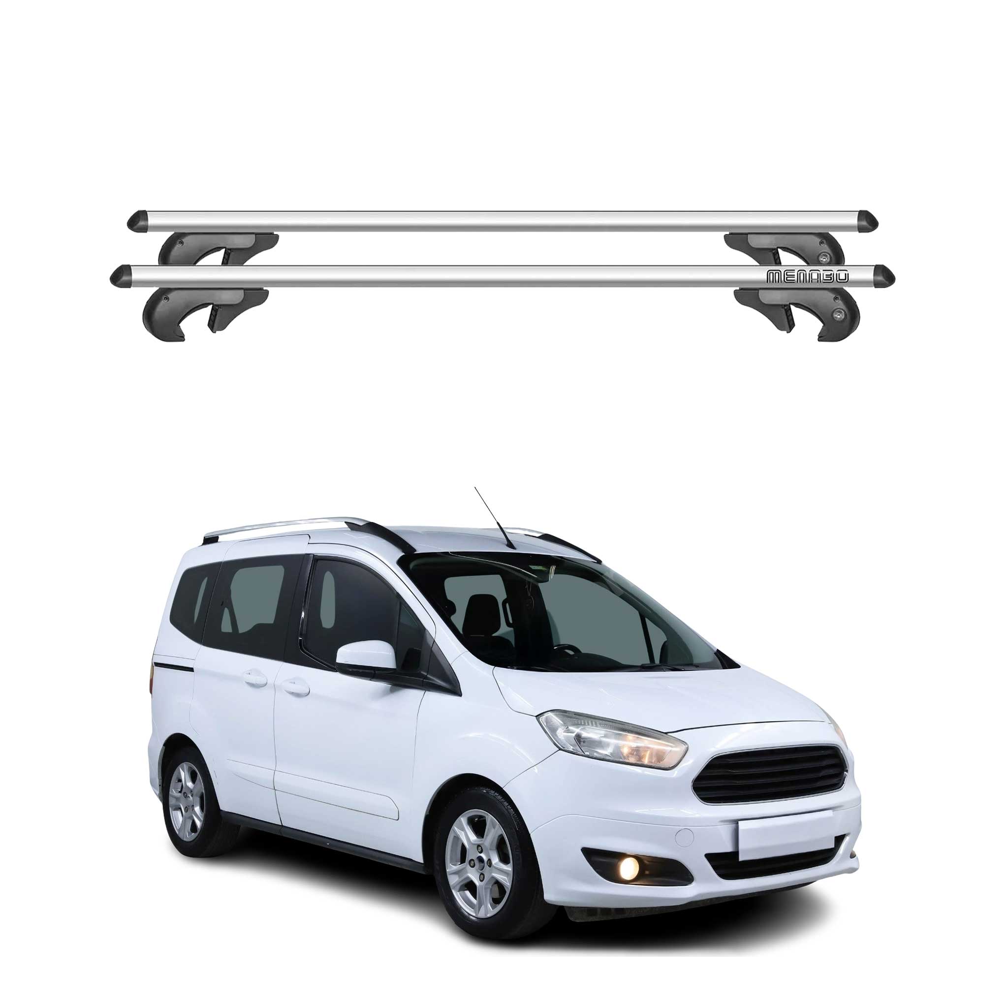 Menabo Barras de Techo Coche Barra para Ford Tourneo Courier 2013-2025 Gris Alu