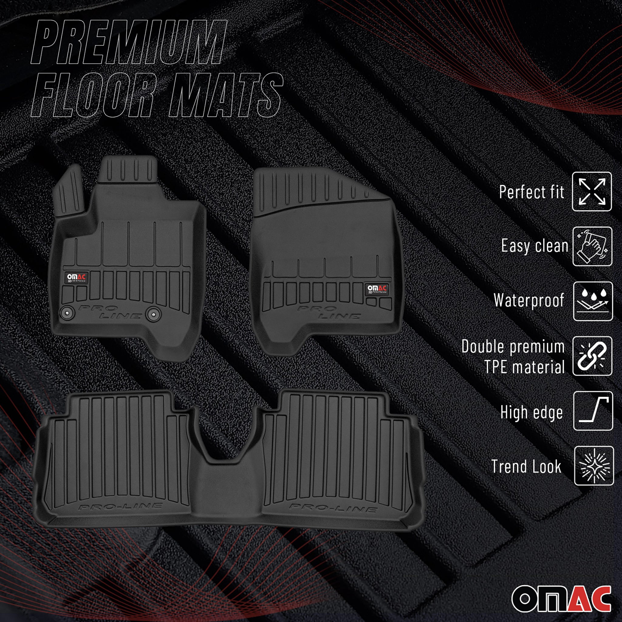 OMAC Premium Alfombrillas De Coche para Citroen C3 Picasso 2009-2016 TPE Goma 3x