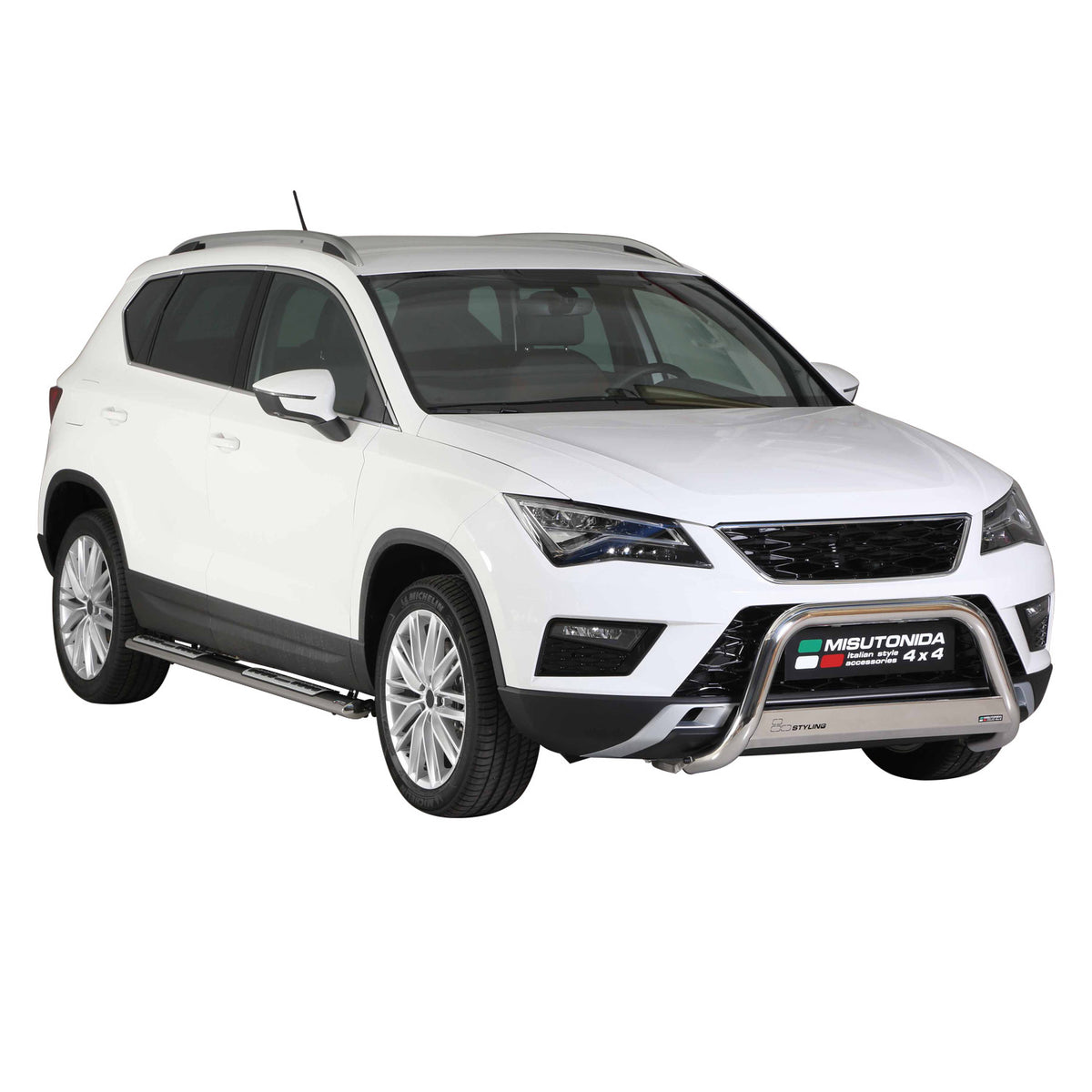 Par de Estribos Barras Laterales para Seat Ateca 2016-2020 Plata Acero 2x