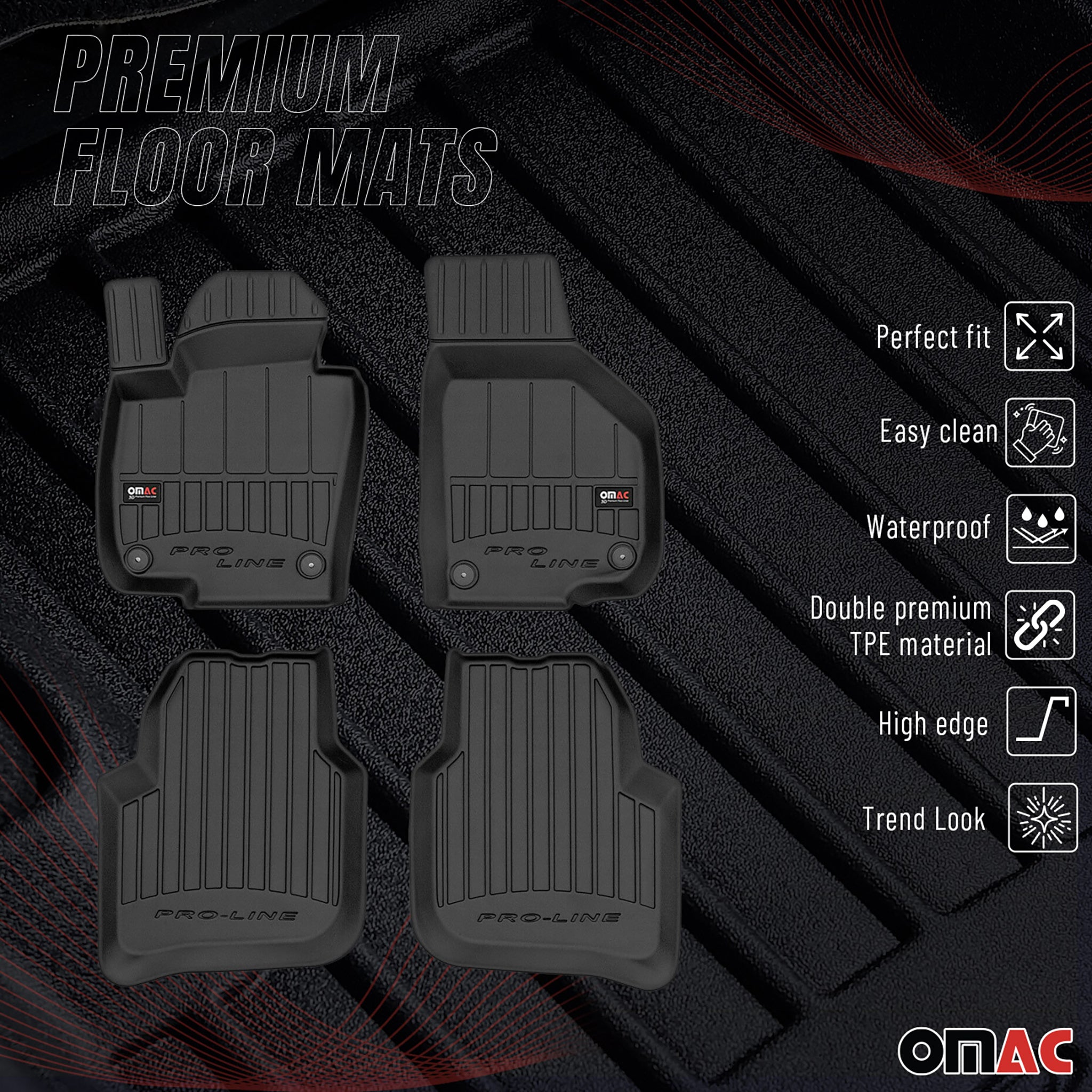 OMAC Premium Alfombrillas De Coche para Skoda Superb 2008-2015 Negro TPE Goma 4x