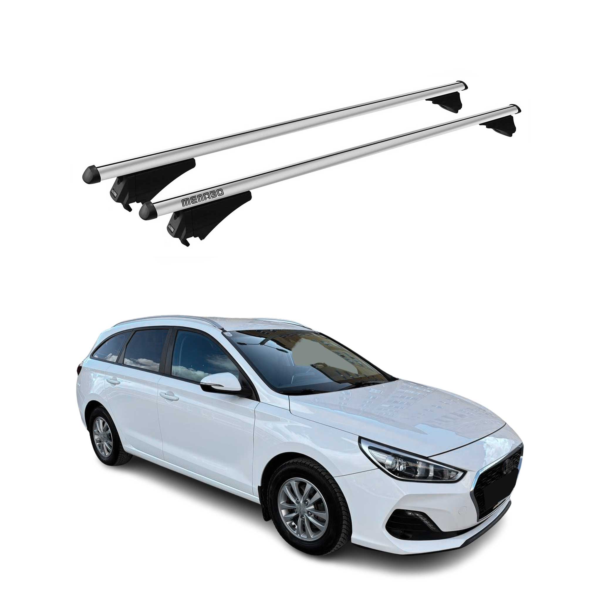 Menabo Barras de Techo Coche Baca para Hyundai i30 Familiar 2016-2025 Gris Alu
