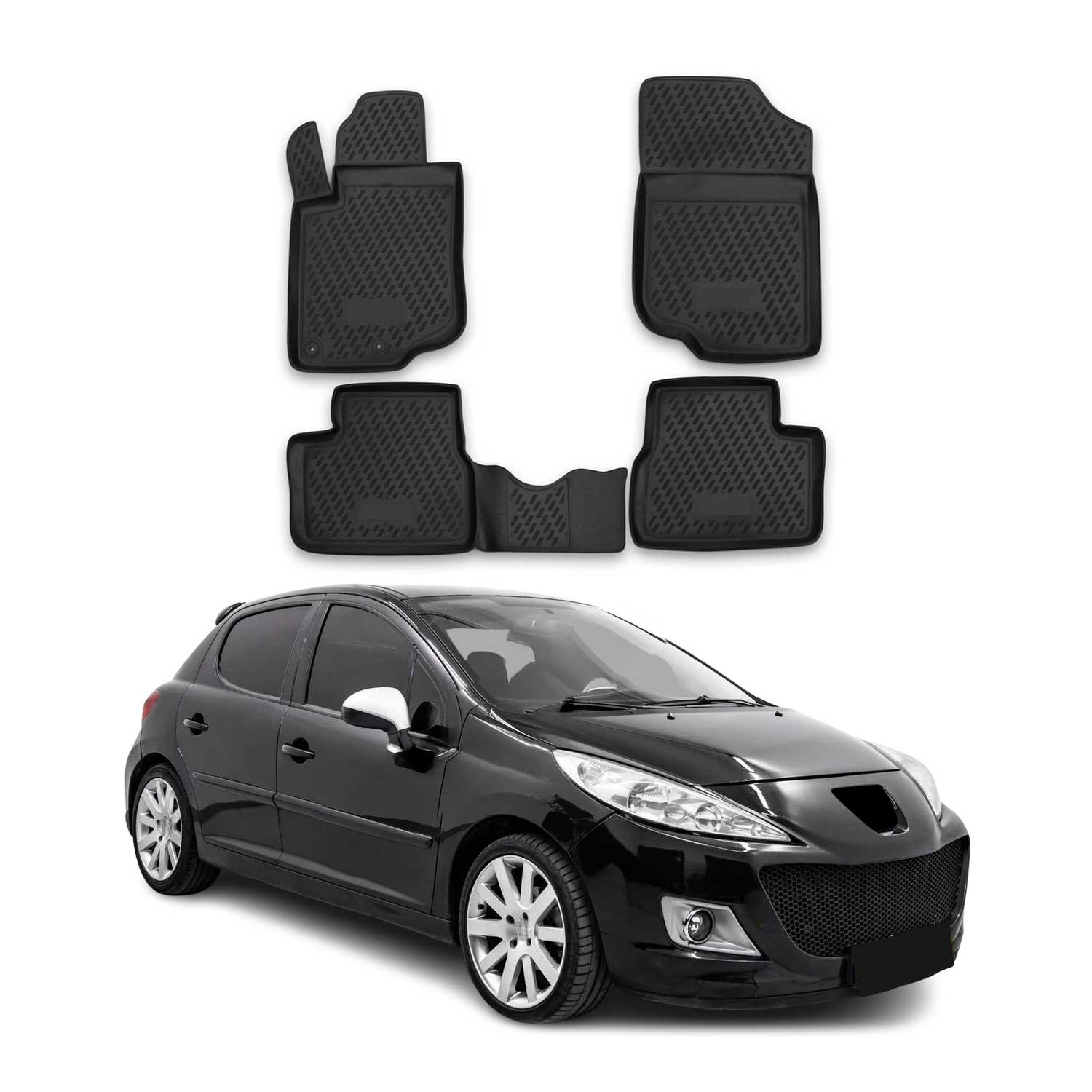 OMAC Alfombrillas De Coche para Peugeot 207 2006-2014 Negro Goma TPE 4Pza