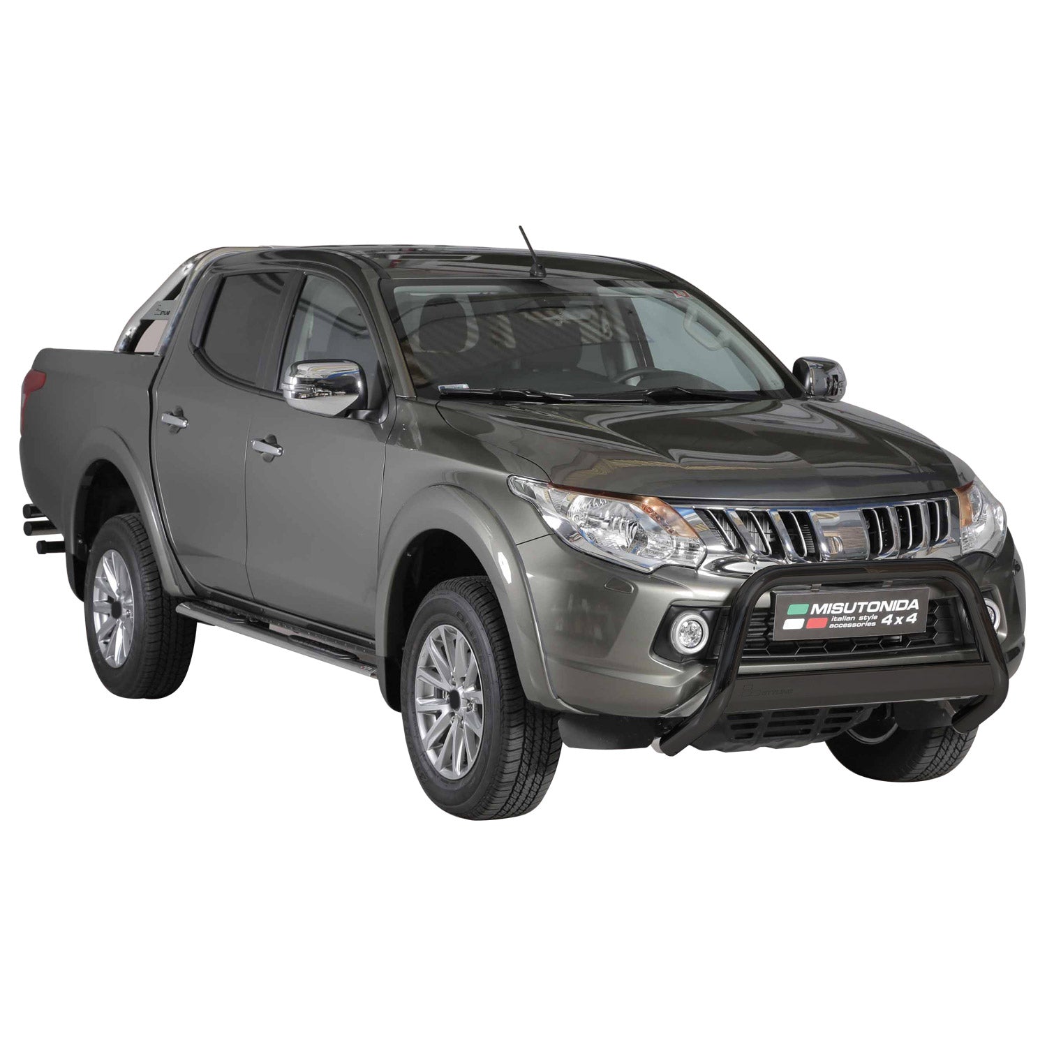 Bull Barra Frontal para Mitsubishi L200 2015-2018 Negro Brillante Acero