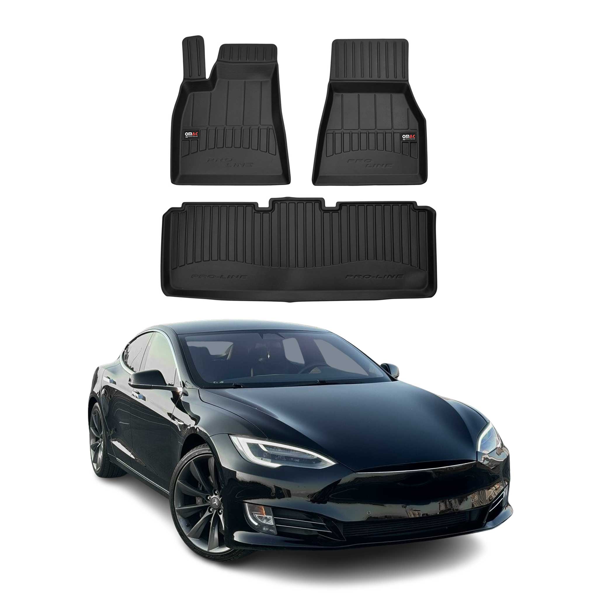 OMAC Premium Alfombrillas De Coche para Tesla Model S 2014-2020 TPE Goma 3x