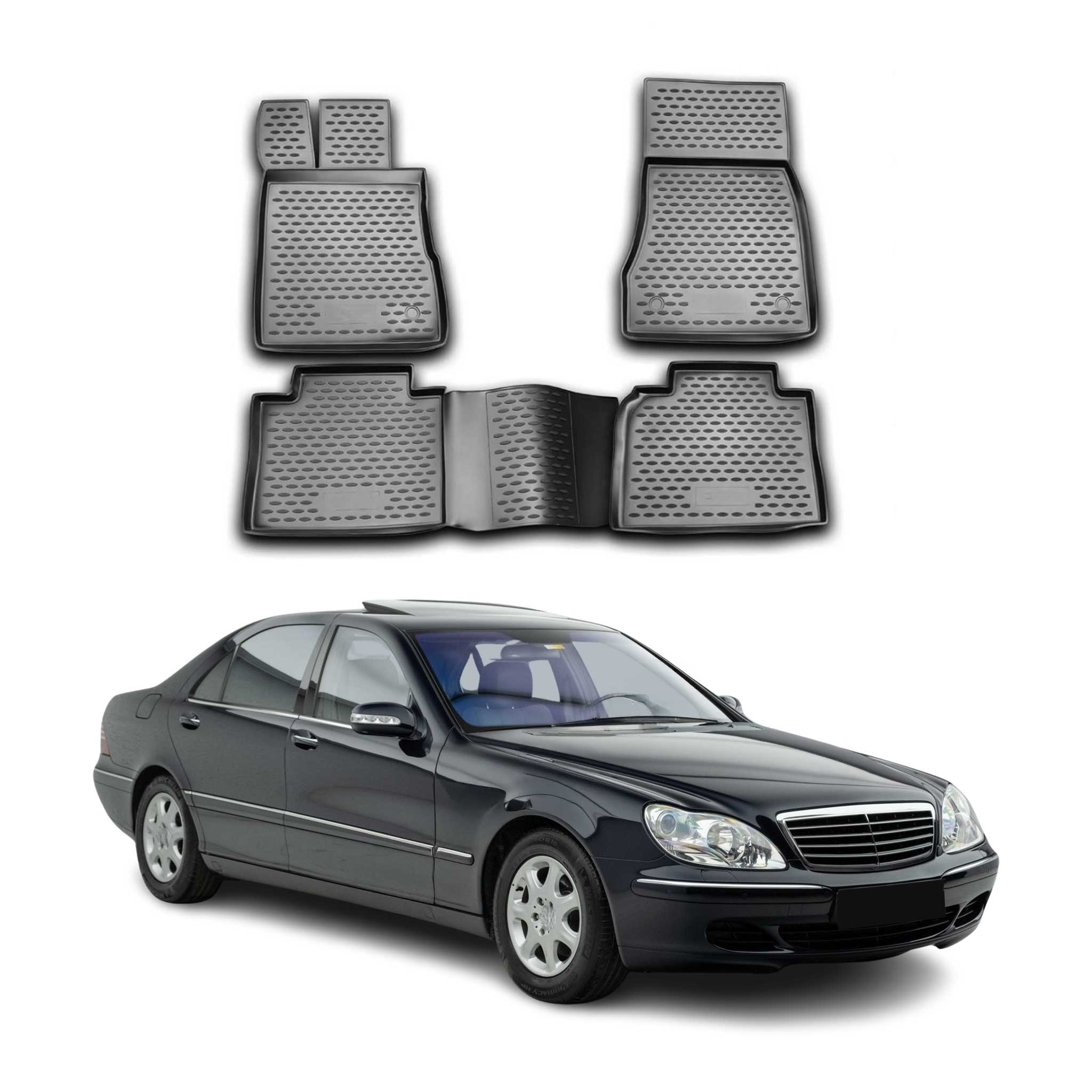 OMAC Alfombrillas De Coche para Mercedes S W220 1998-2005 Lang Negro Goma TPE 4x