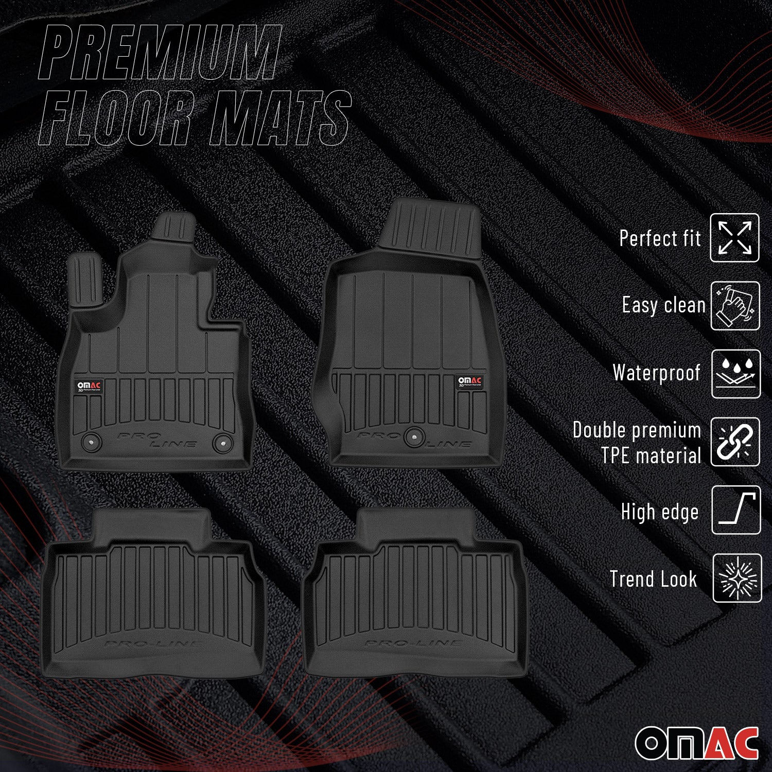 OMAC Premium Alfombrillas De Coche para Ford Explorer U6 2020-2025 TPE Goma 4x