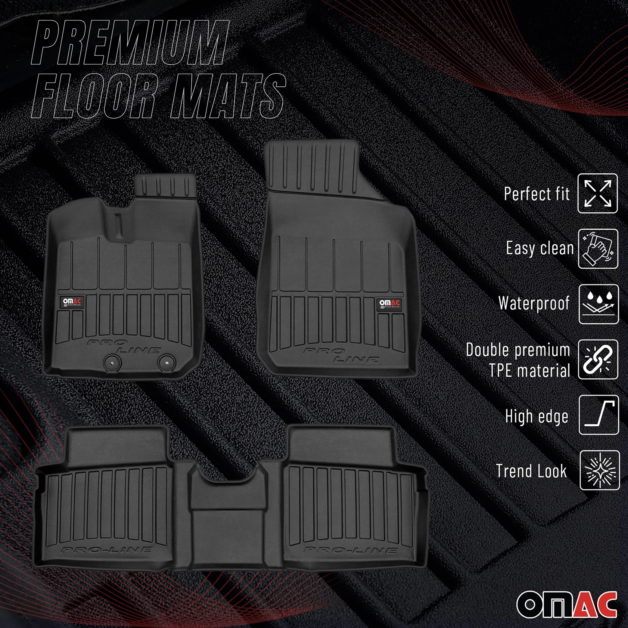 OMAC Premium Alfombrillas De Coche para Dacia Spring 2021-2025 Negro TPE Goma 4x
