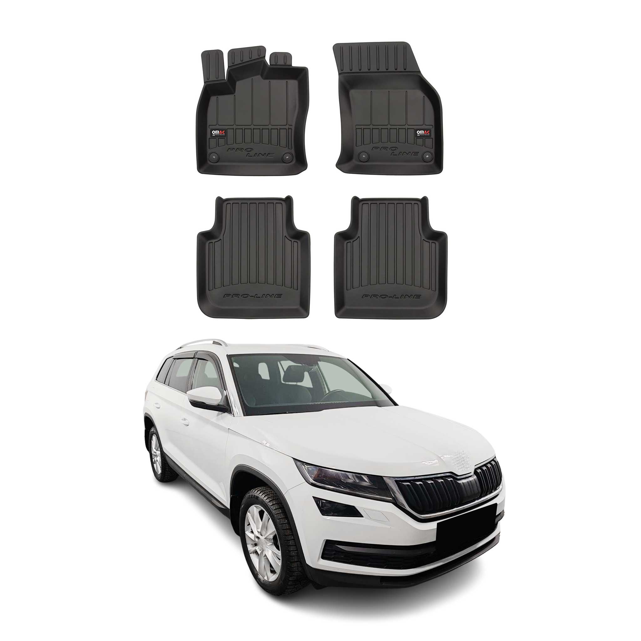OMAC Premium Alfombrillas De Coche para Skoda Kodiaq 2016-2025 Negro TPE Goma 4x