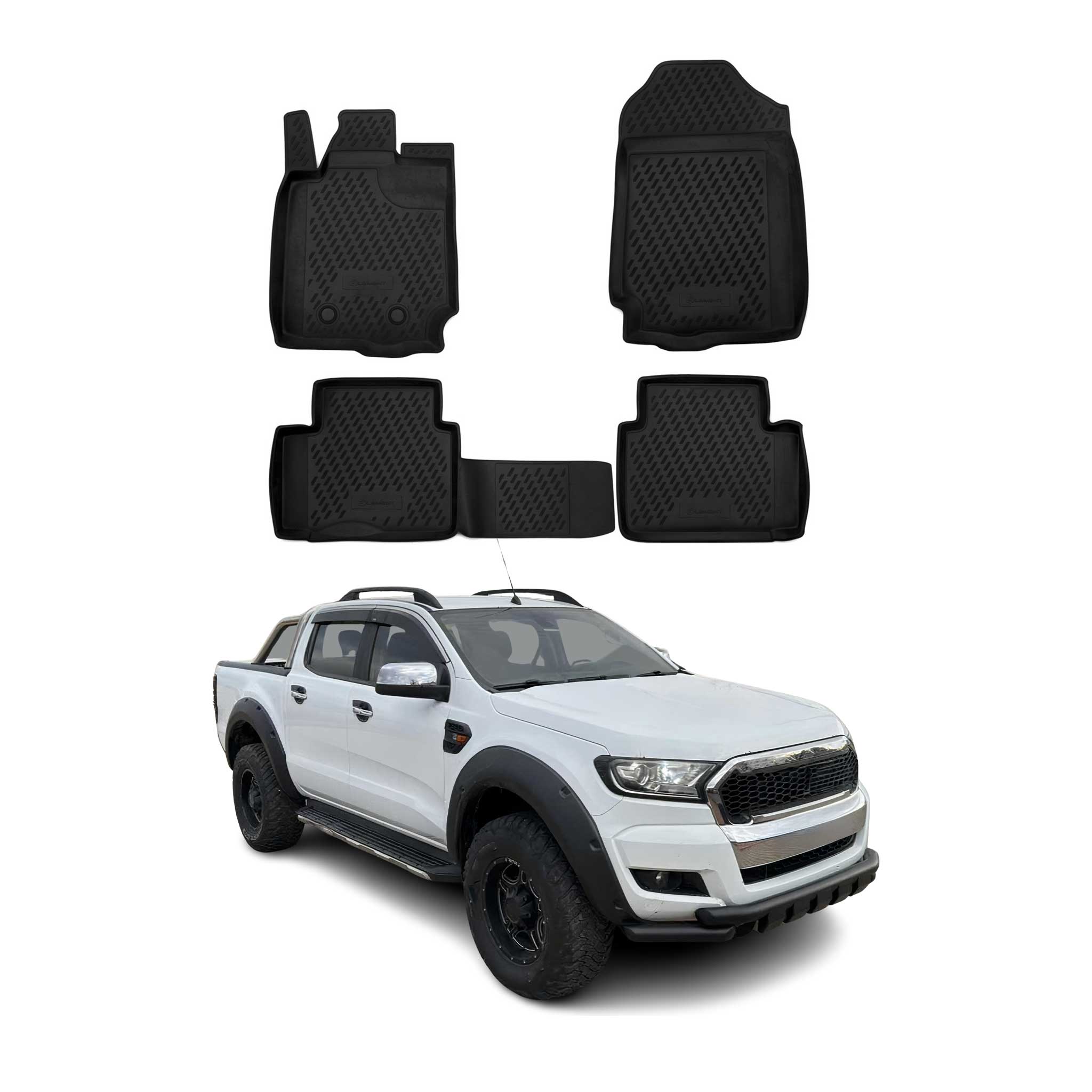 OMAC Alfombrillas De Coche para Ford Ranger 2012-2022 2 Puertas Negro Goma TPE