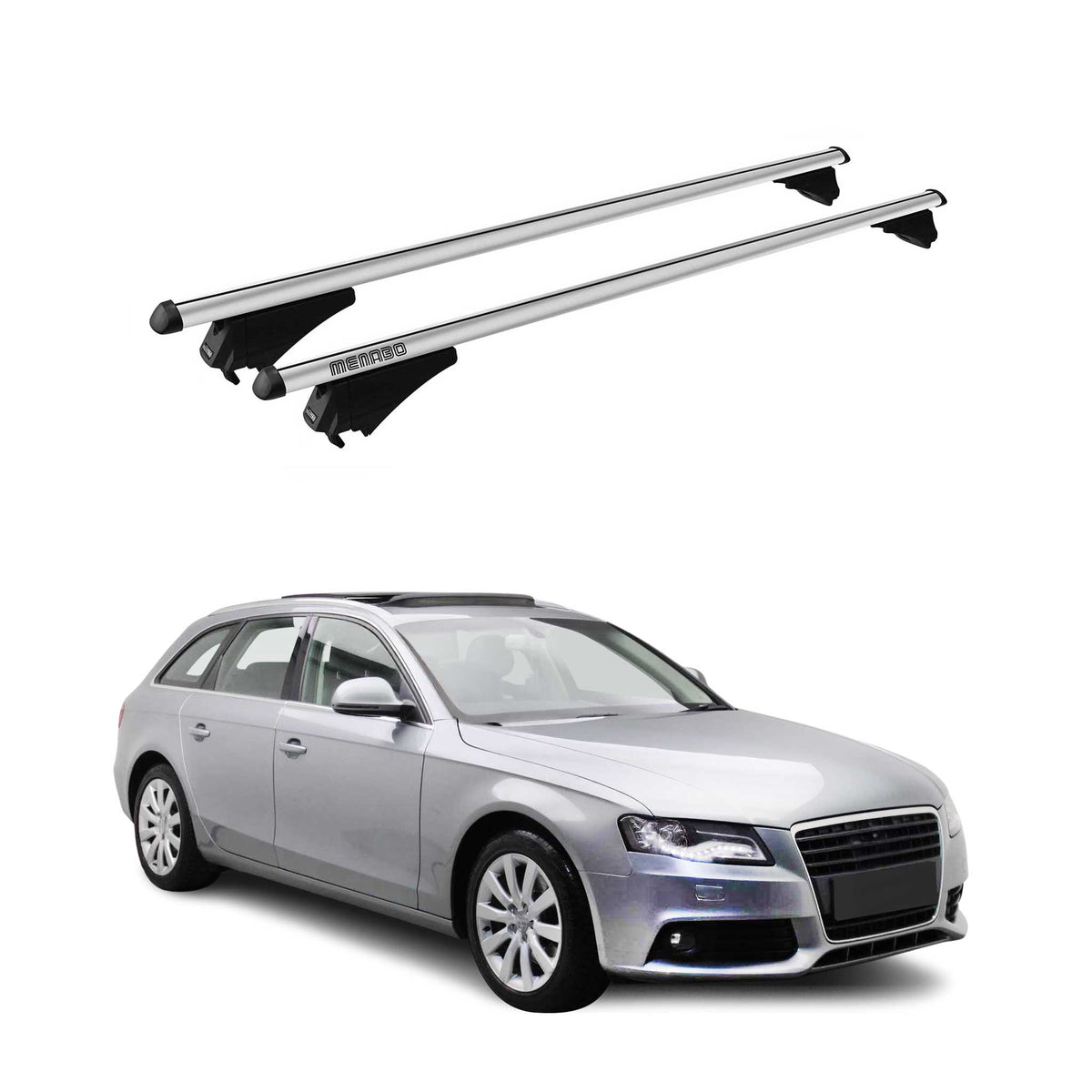 Menabo Barras de Techo Coche Baca para Audi A4 B8 Familiar 2007-2015 Gris Alu 2x