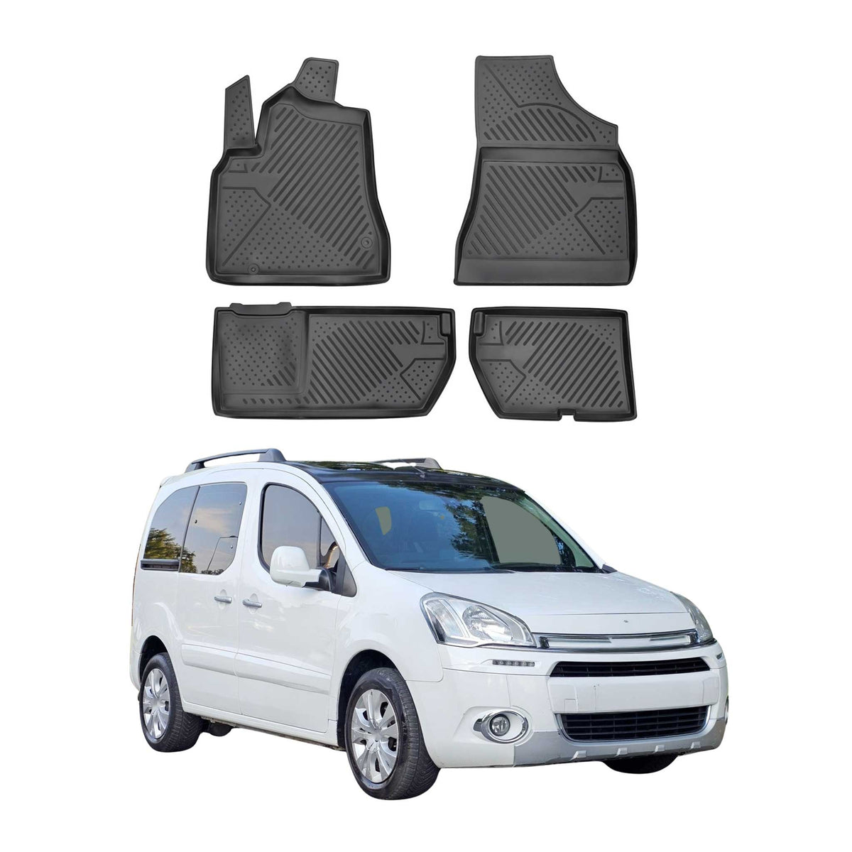 OMAC Alfombrillas De Coche para Citroen Berlingo 2008-2018 Negro Goma TPE 4Pza