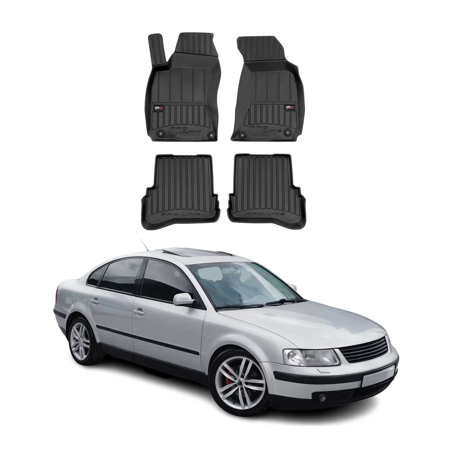 OMAC Premium Alfombrillas De Coche para VW Passat B5 1996-2005 Negro TPE Goma 4x