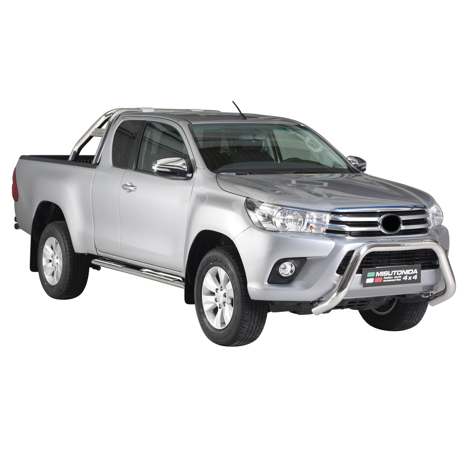 Estribos Barras Laterales para Toyota Hilux Extra Cab 2016-2025 Plata Acero