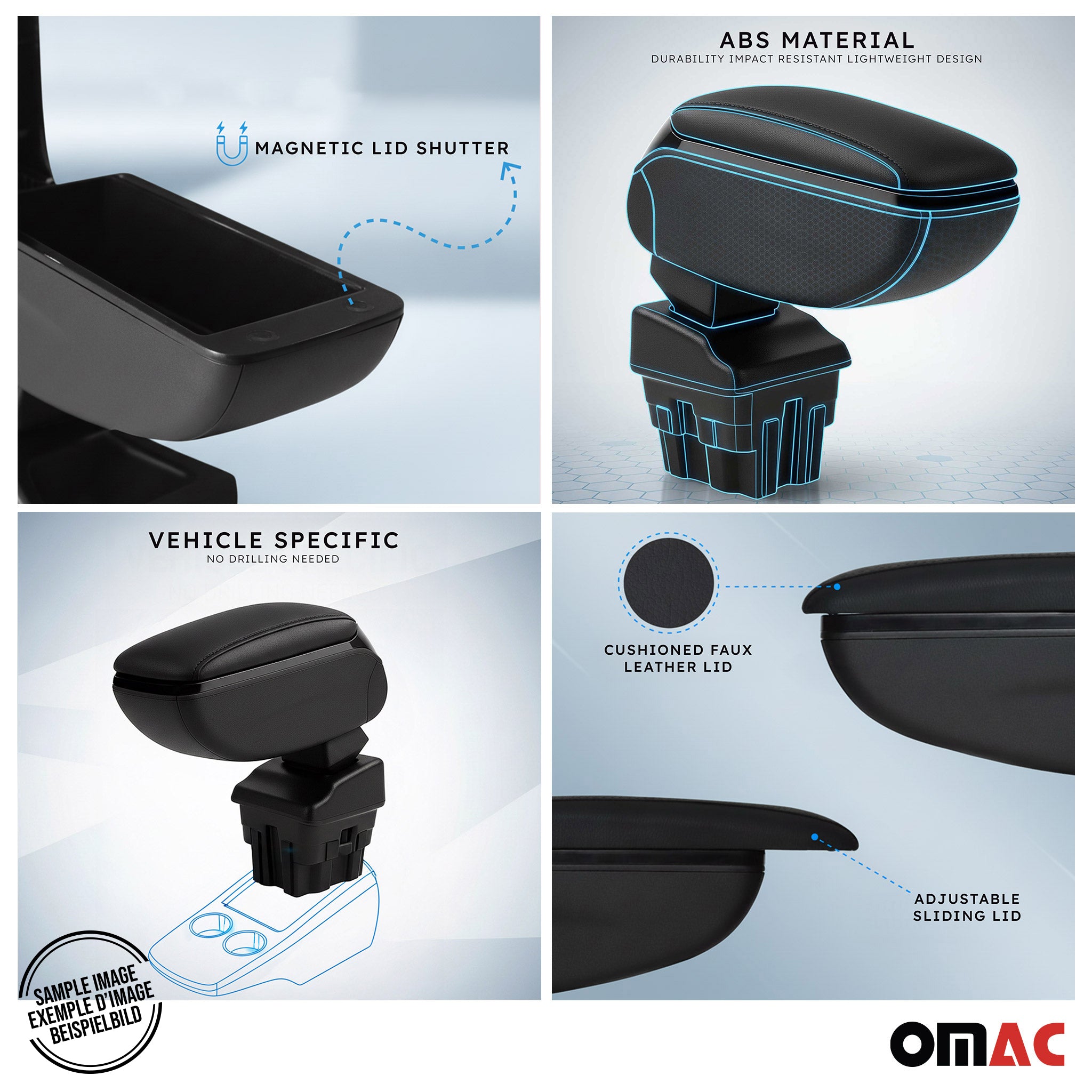 Negro Reposabrazos Consola para Opel Corsa F 2019-2026 Negro PU Cuero Plástico