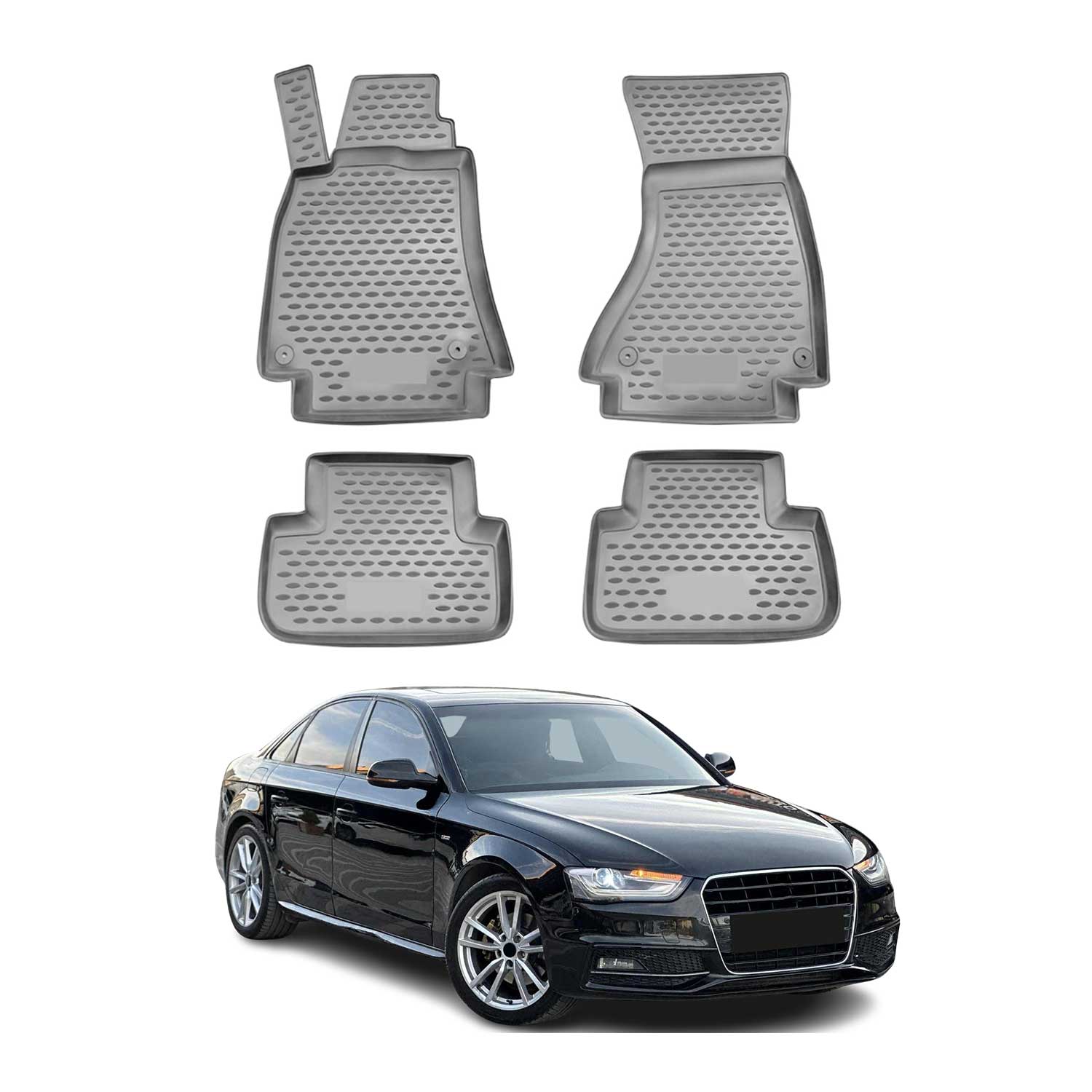 OMAC Alfombrillas De Coche para Audi A4 B8 2007-2016 Gris Goma TPE 4Pza
