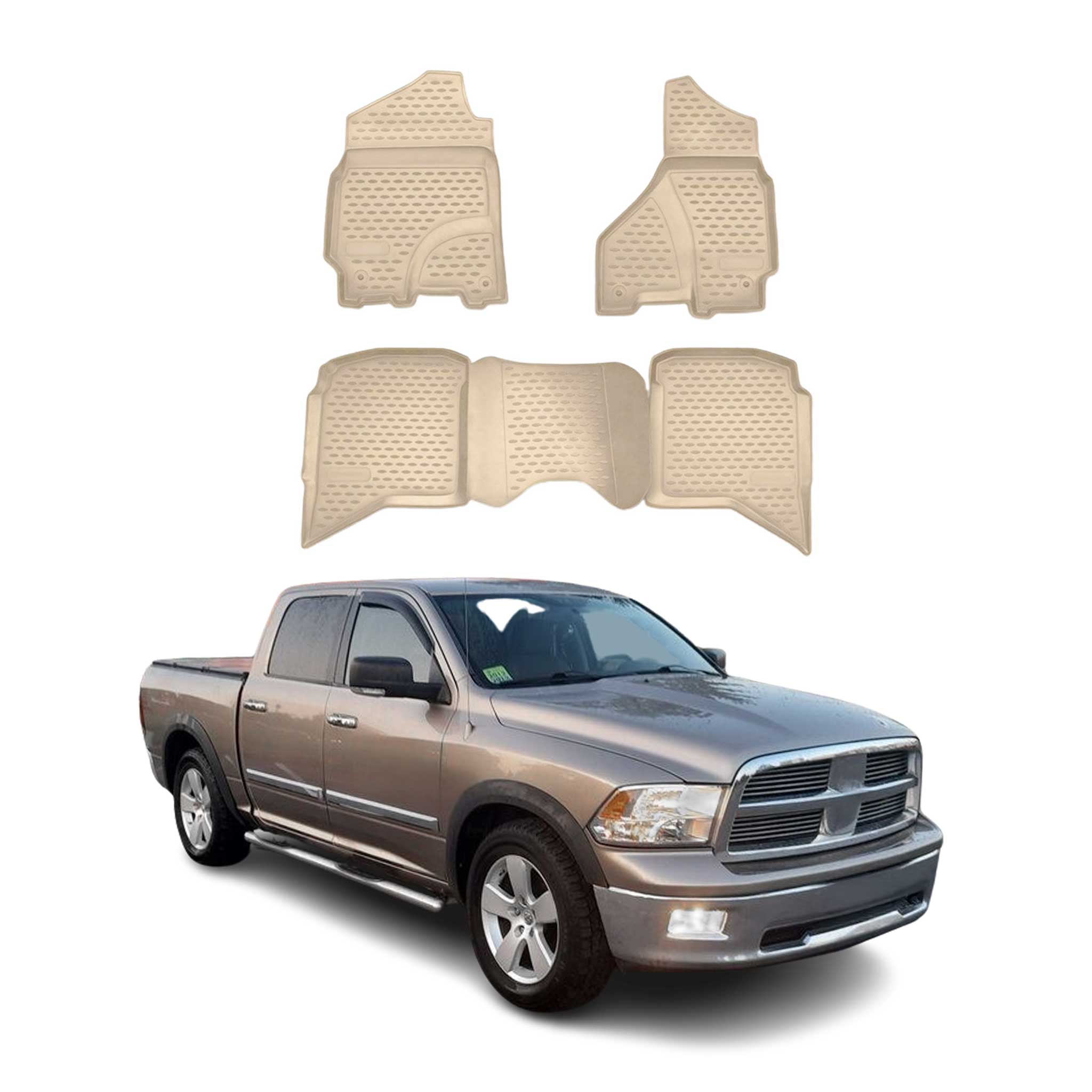 OMAC Alfombrillas Coche para Dodge RAM 1500 2500 3500 2002-2012 Crew Cab Beige