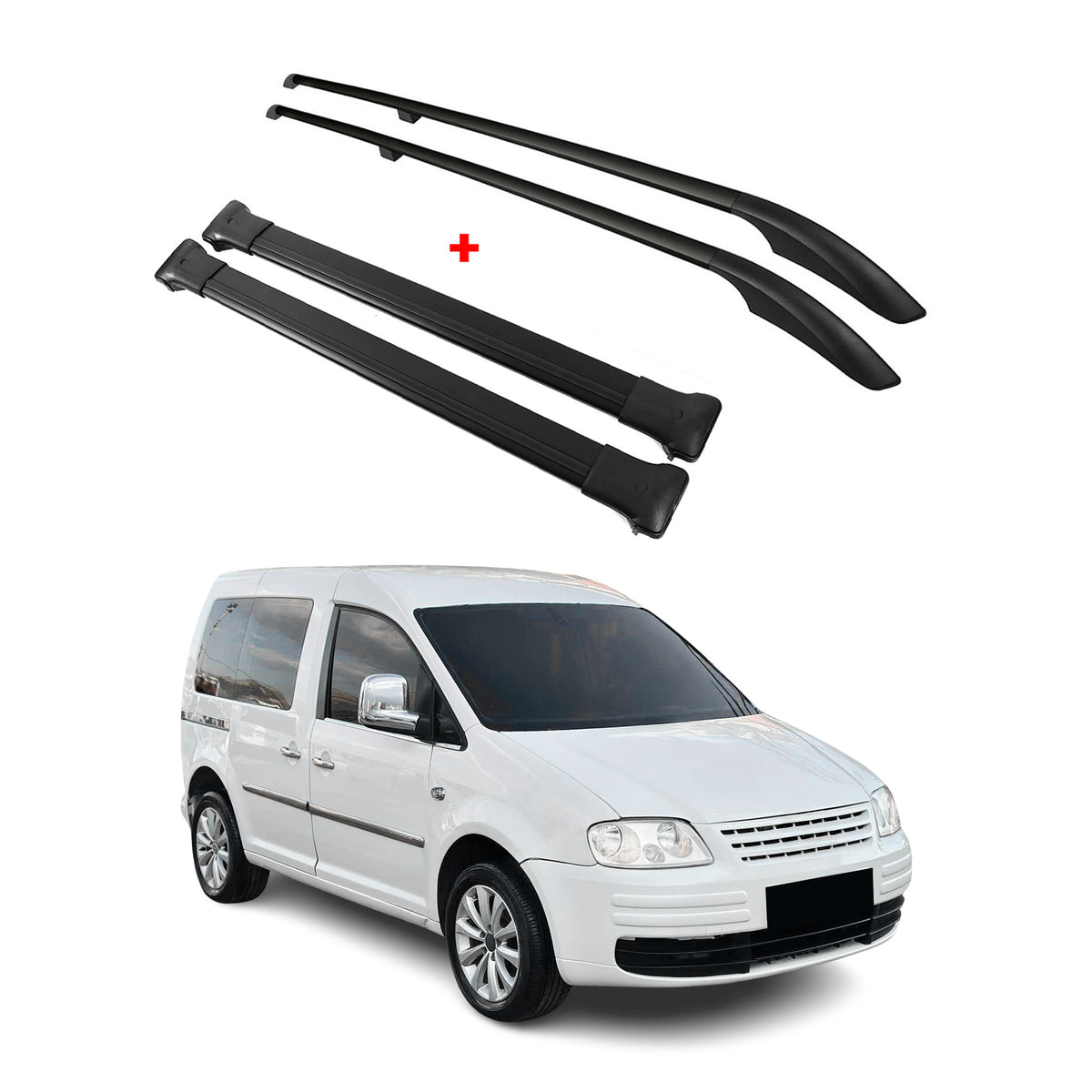 Rieles & Barras de Techo Coche para VW Caddy 2003-2015 Kurz Negro Aluminio 4Pza