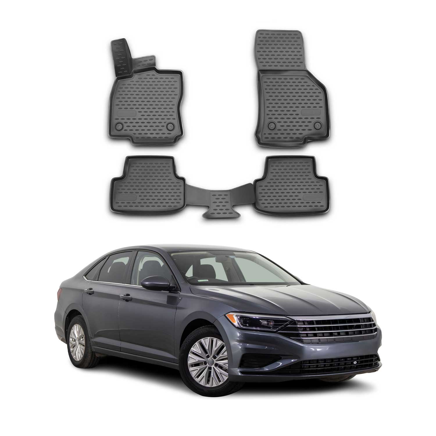 OMAC Alfombrillas De Coche para VW Jetta 2018-2020 Negro Goma TPE 4Pza