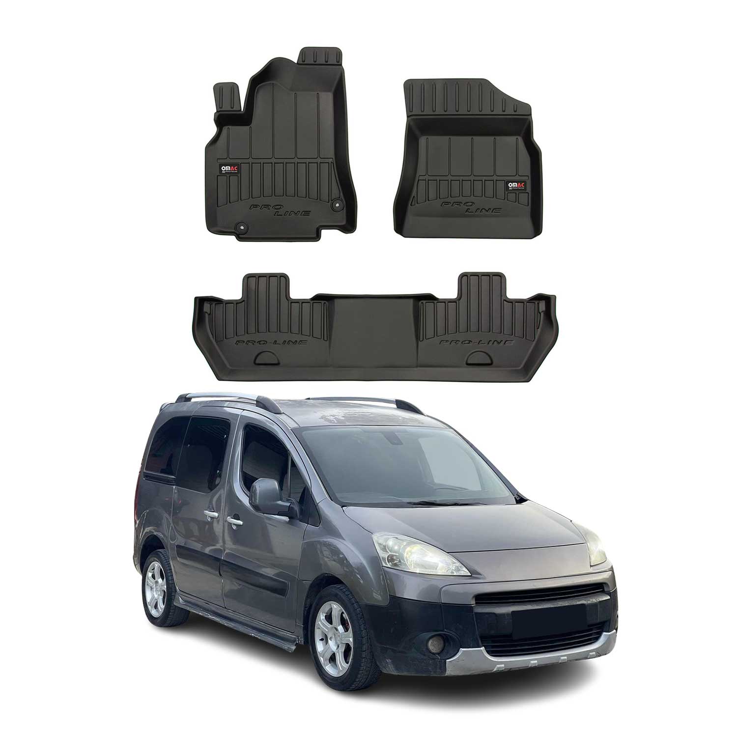OMAC Premium Alfombrillas De Coche para Peugeot Partner Tepee 2008-2018 Goma 3x