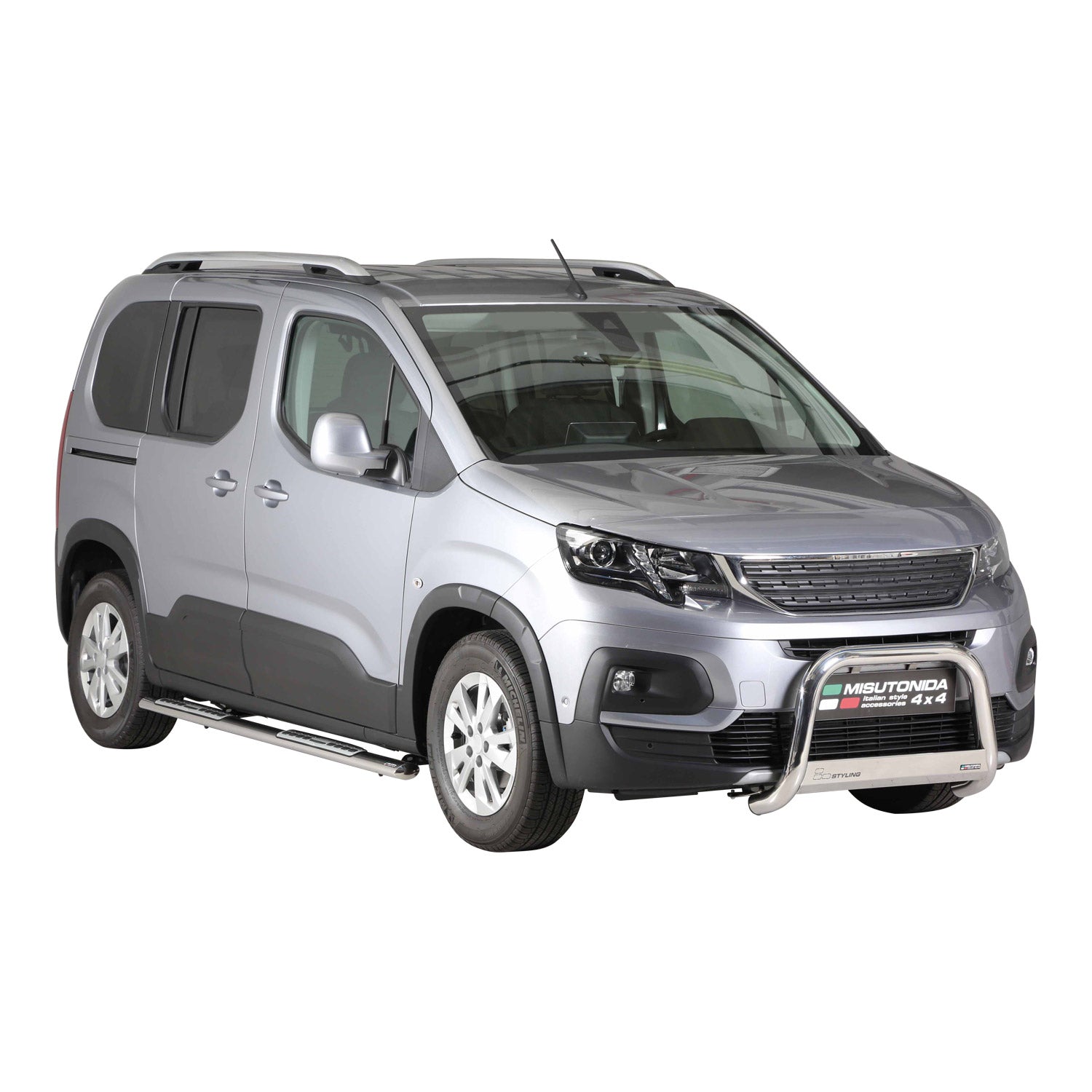 Par de Estribos Barras Laterales para Peugeot Rifter 2018-2025 Mitte Plata Acero