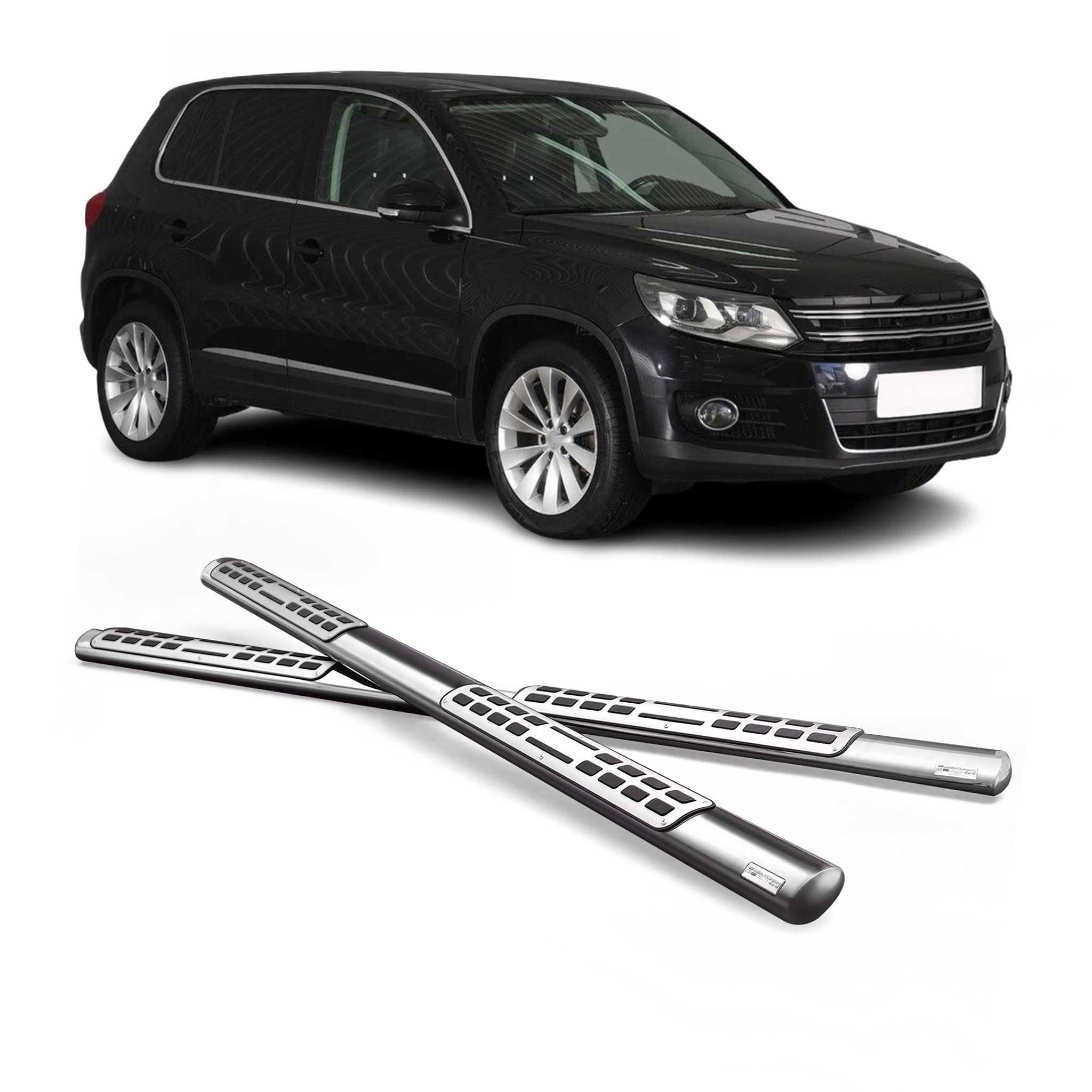 Par de Estribos Barras Laterales para VW Tiguan 2008-2011 Plata Acero 2x