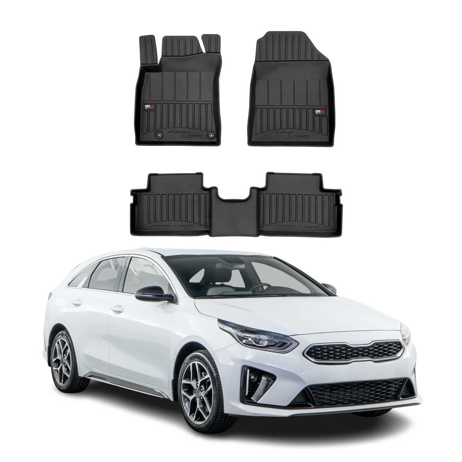OMAC Premium Alfombrillas De Coche para Kia Ceed 2018-2025 Negro TPE Goma 3Pza