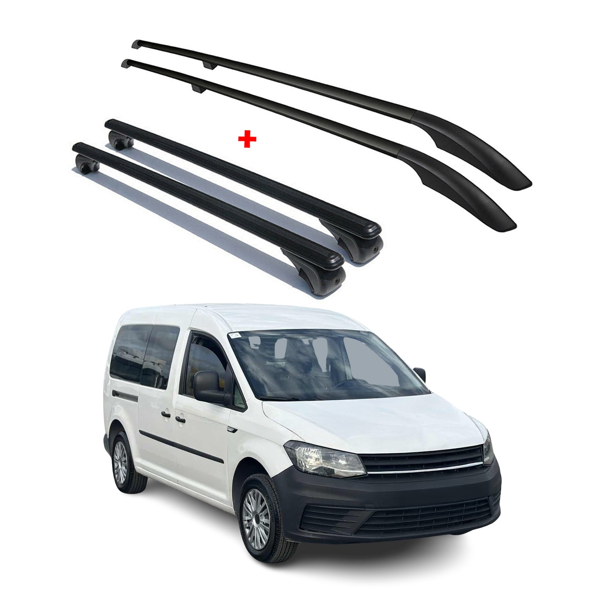 Rieles & Barras de Techo Coche para VW Caddy 2015-2020 Largo Negro Aluminio