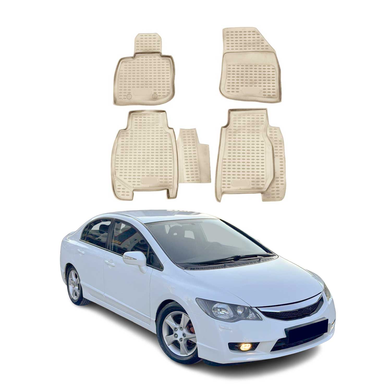 OMAC Alfombrillas De Coche para Honda Civic 2005-2011 5puertas Beige Goma TPE 4x