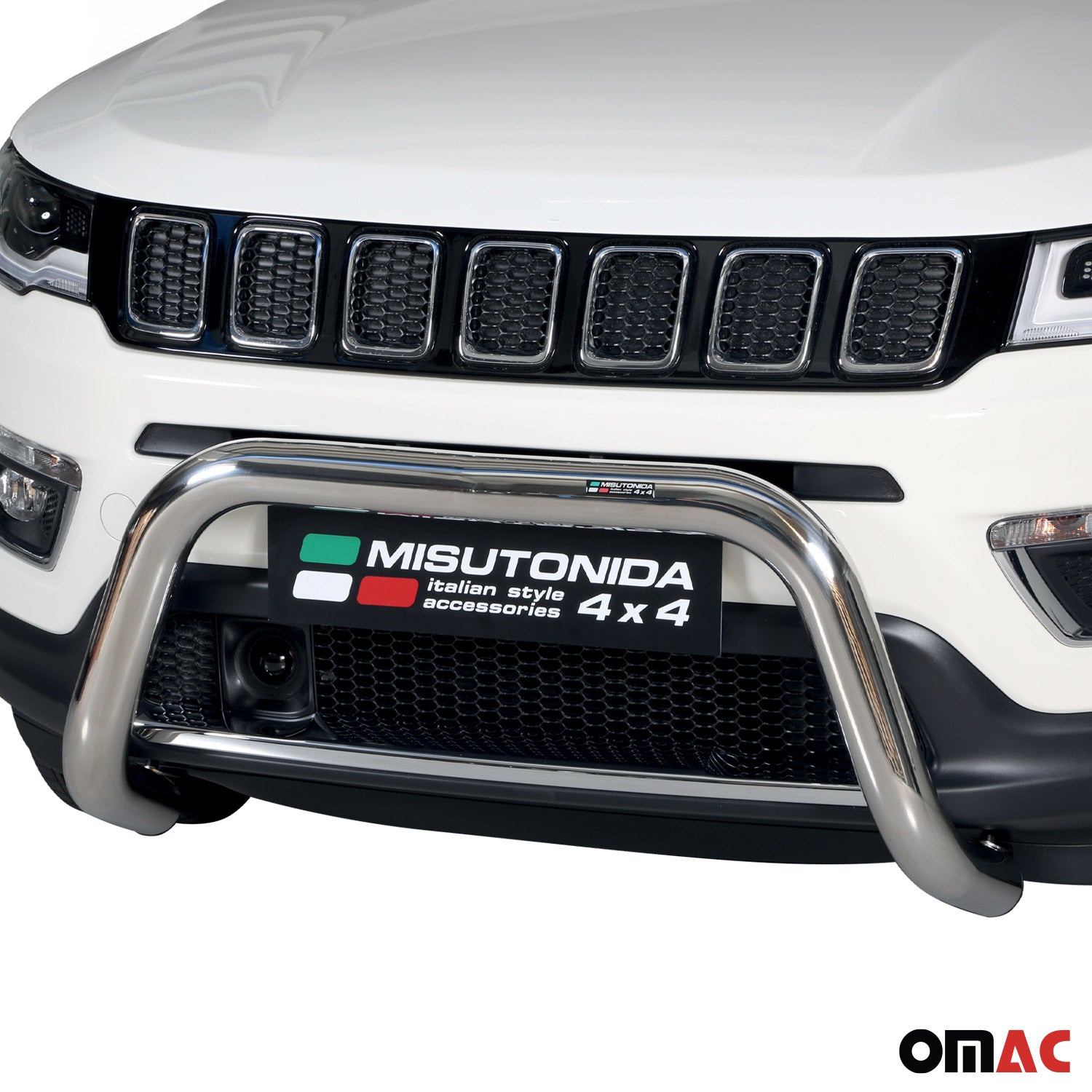 Bull Barra Frontal para Jeep Compass 2016-2021 Plata Brillante Acero 1Pza