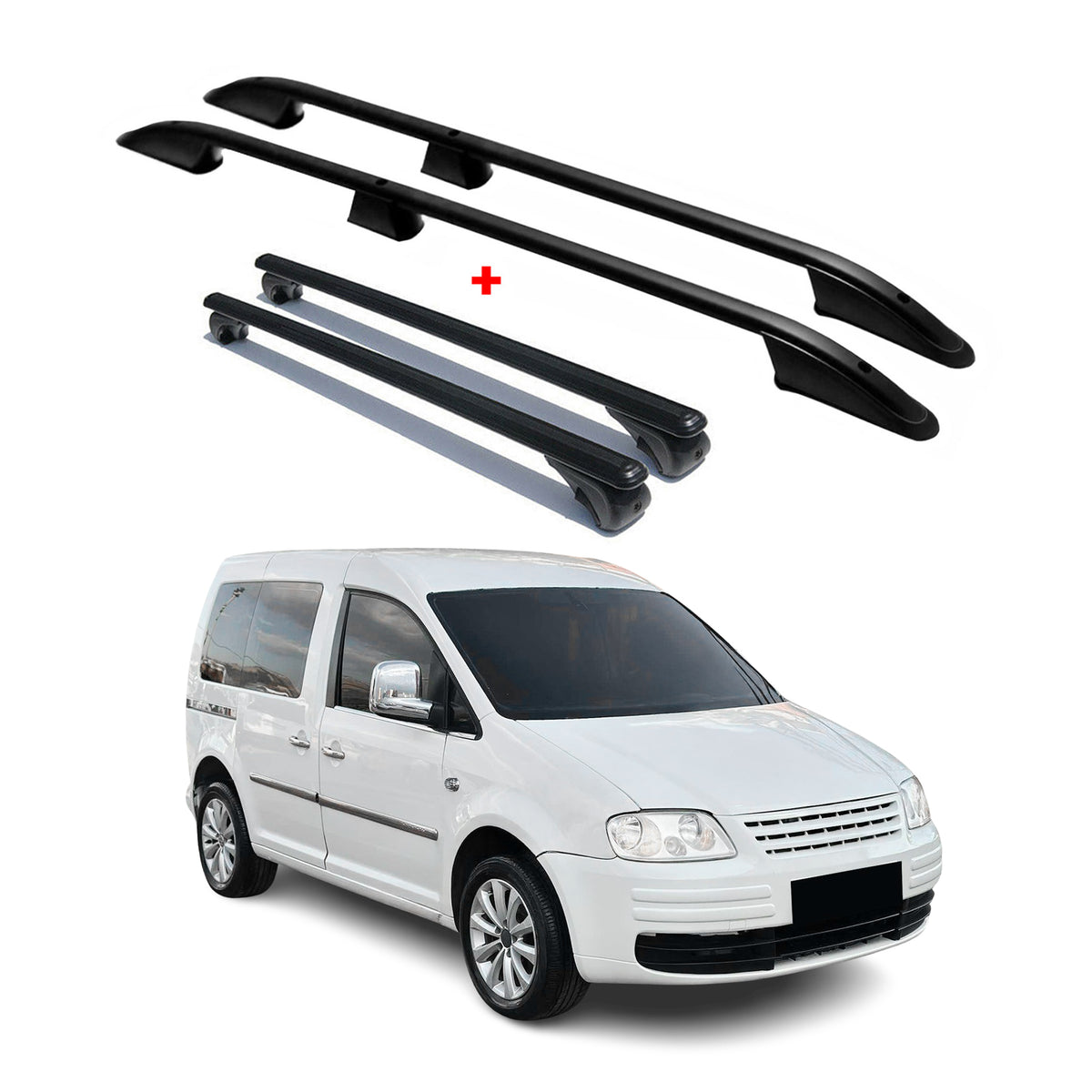 Rieles & Barras de Techo Coche para VW Caddy III IV 2003-2020 L1 Corto Negro Alu