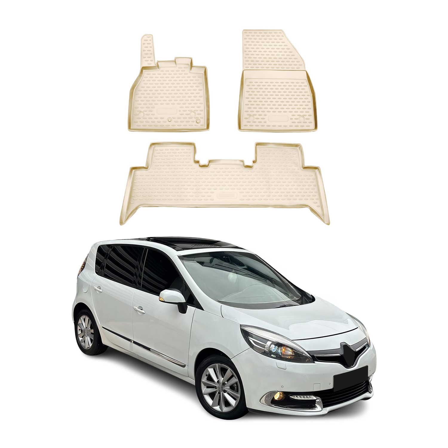 OMAC Alfombrillas De Coche para Renault Scenic 2010-2016 Beige Goma TPE 3Pza