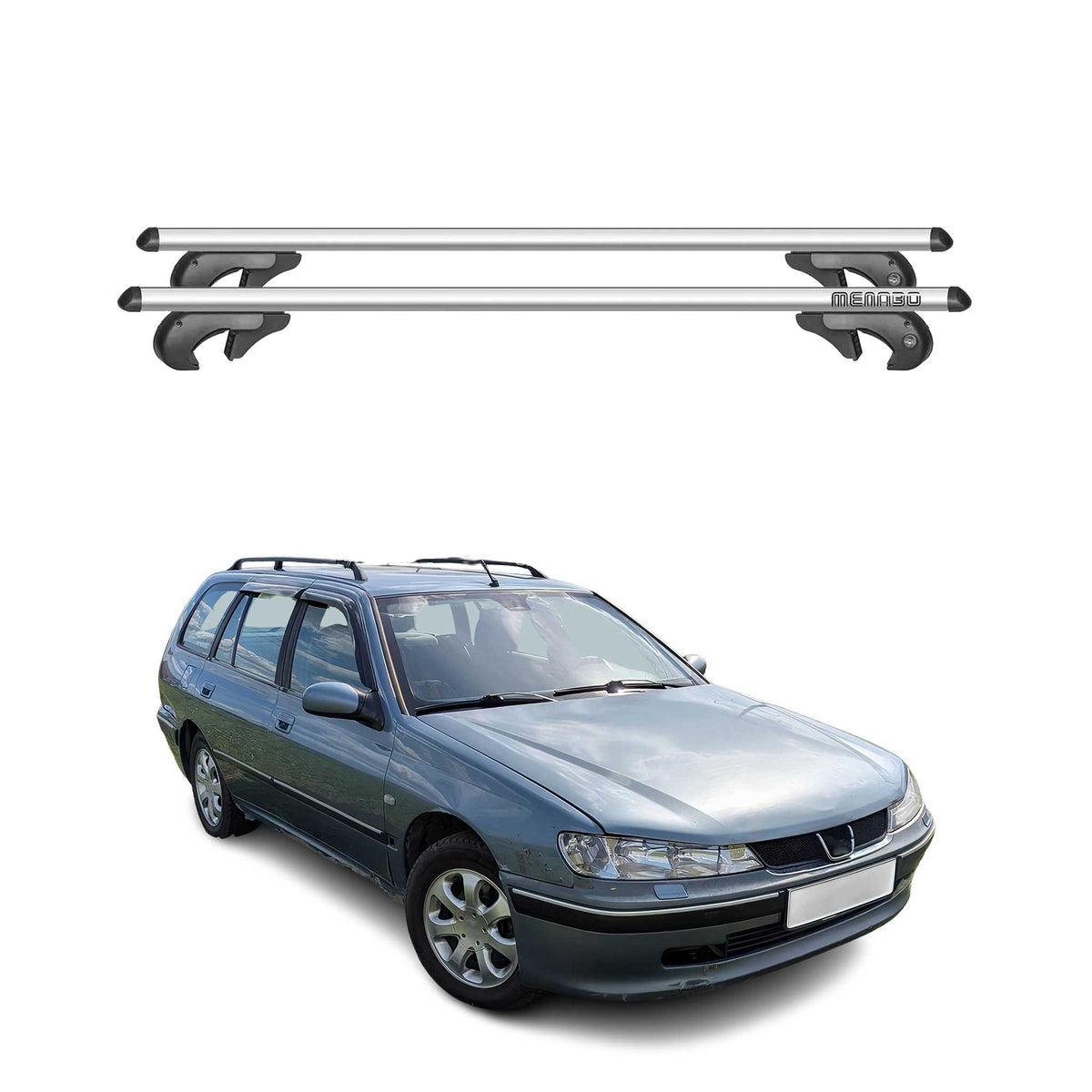 Menabo Barras de Techo Baca para Peugeot 406 Familiar 1997-2005 Gris Aluminio 2x