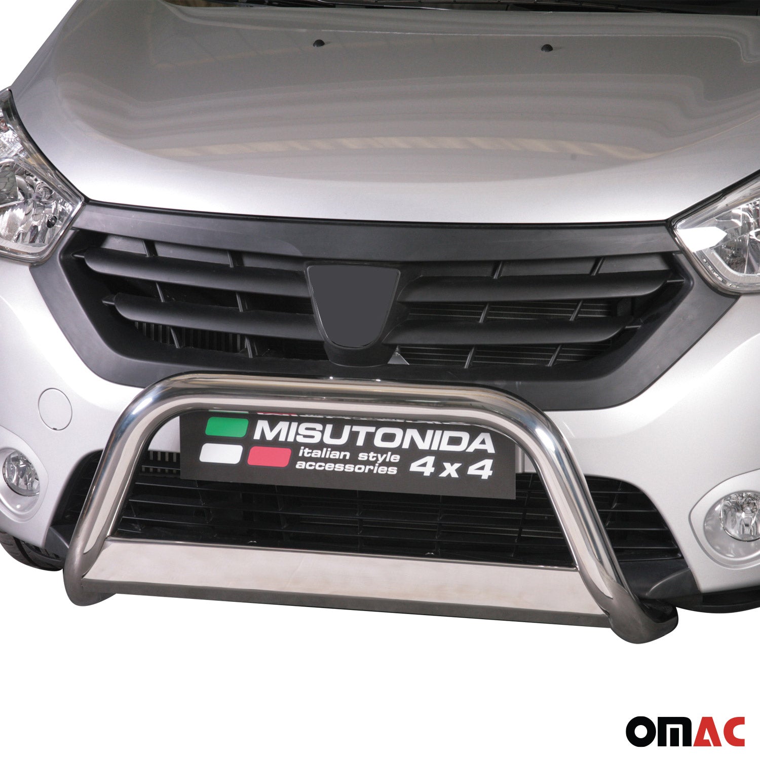 Bull Barra Frontal para Dacia Dokker 2012-2017 Plata Brillante Acero 1Pza