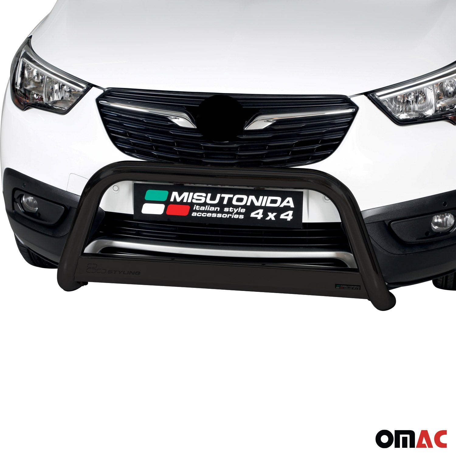 Bull Barra Frontal para Opel Crossland X 2017-2025 Negro Brillante Acero 1Pza