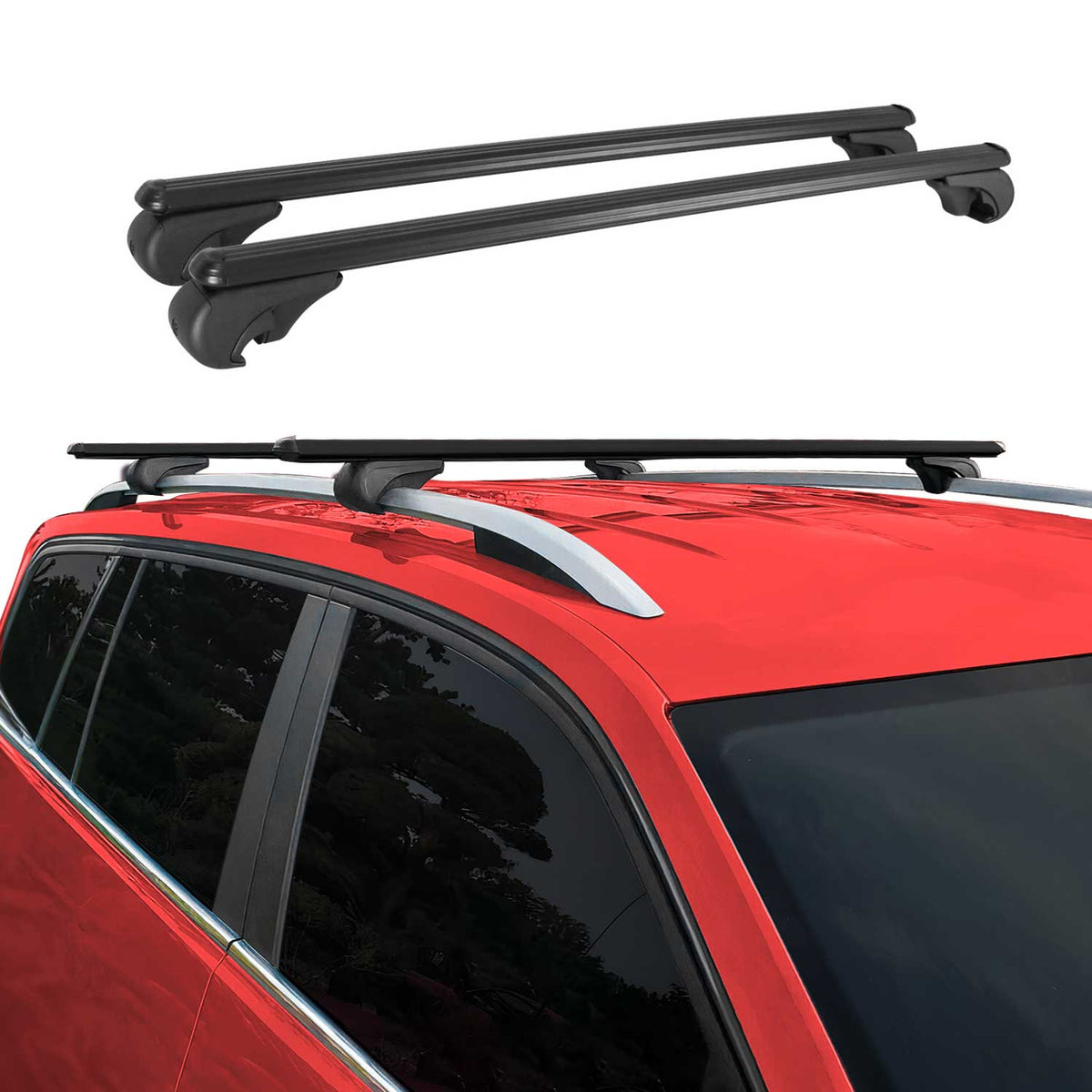 Aluminio Barras de Techo Coche Barra Universal Negro Aluminio 2Pza